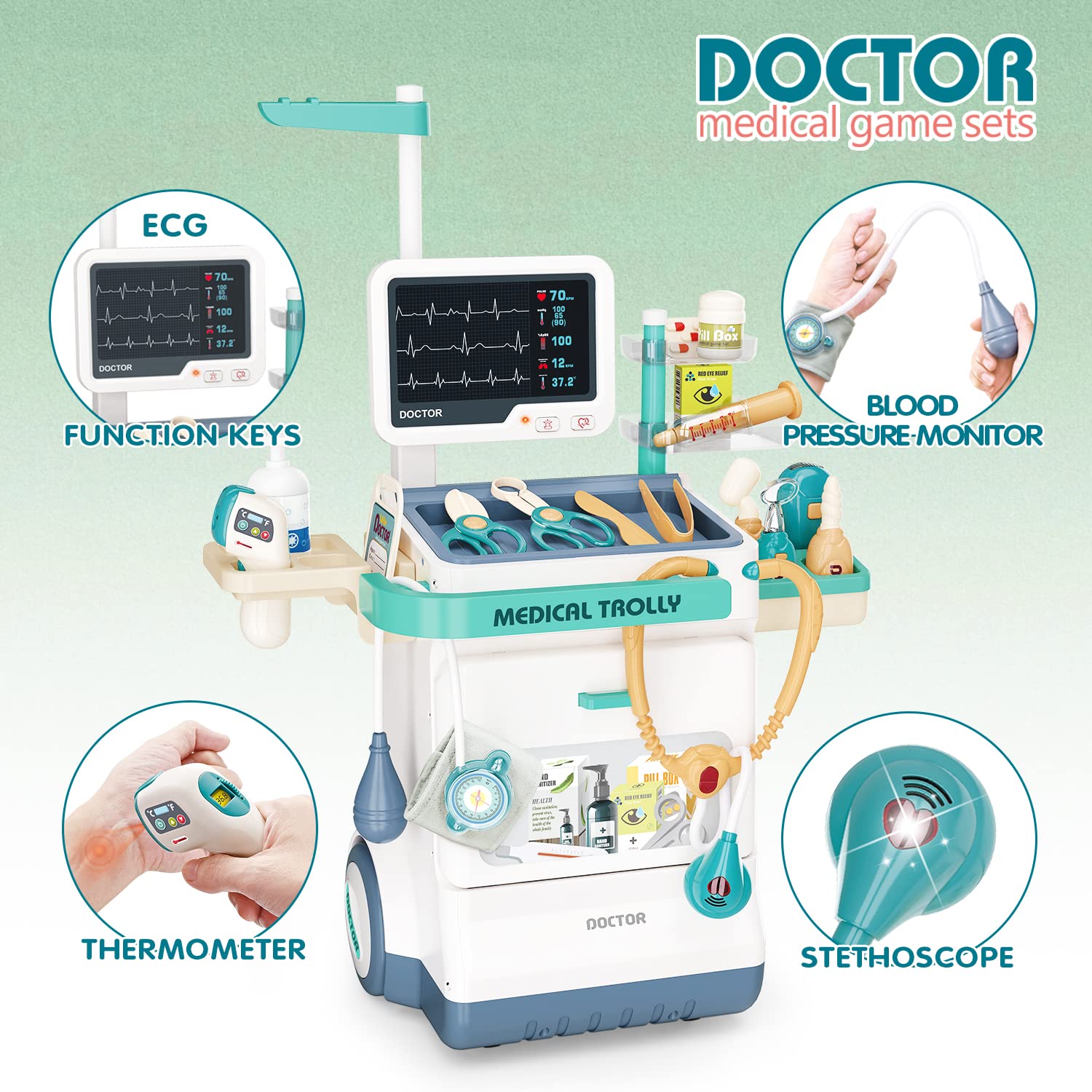**Doctor Play Set for Kids - 26-Piece Pretend Medical Kit with Stethoscope, Toy Doctor Tools & Mobile Cart - Educational Role Play Toys for Boys & Girls Ages 3+ - Perfect for Classroom, Home & Hospital Pretend Play**