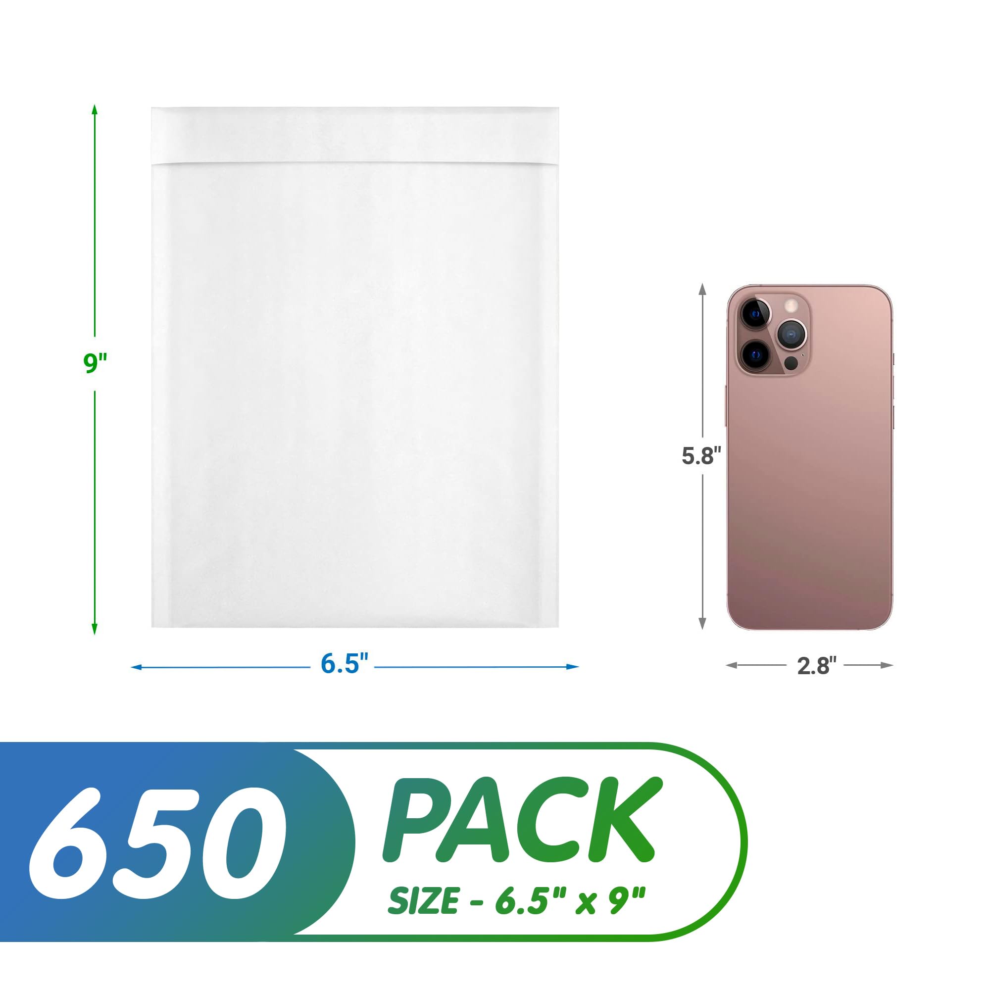 650 Pack 6.5 x 9 Inches White Kraft Bubble Mailer Envelopes - Self Seal, Waterproof & Tear-Resistant Padded Mailing Envelopes for Ecommerce, Shipping, Packaging (Sturdy Paper Mailers for Small Business & Online Sellers)