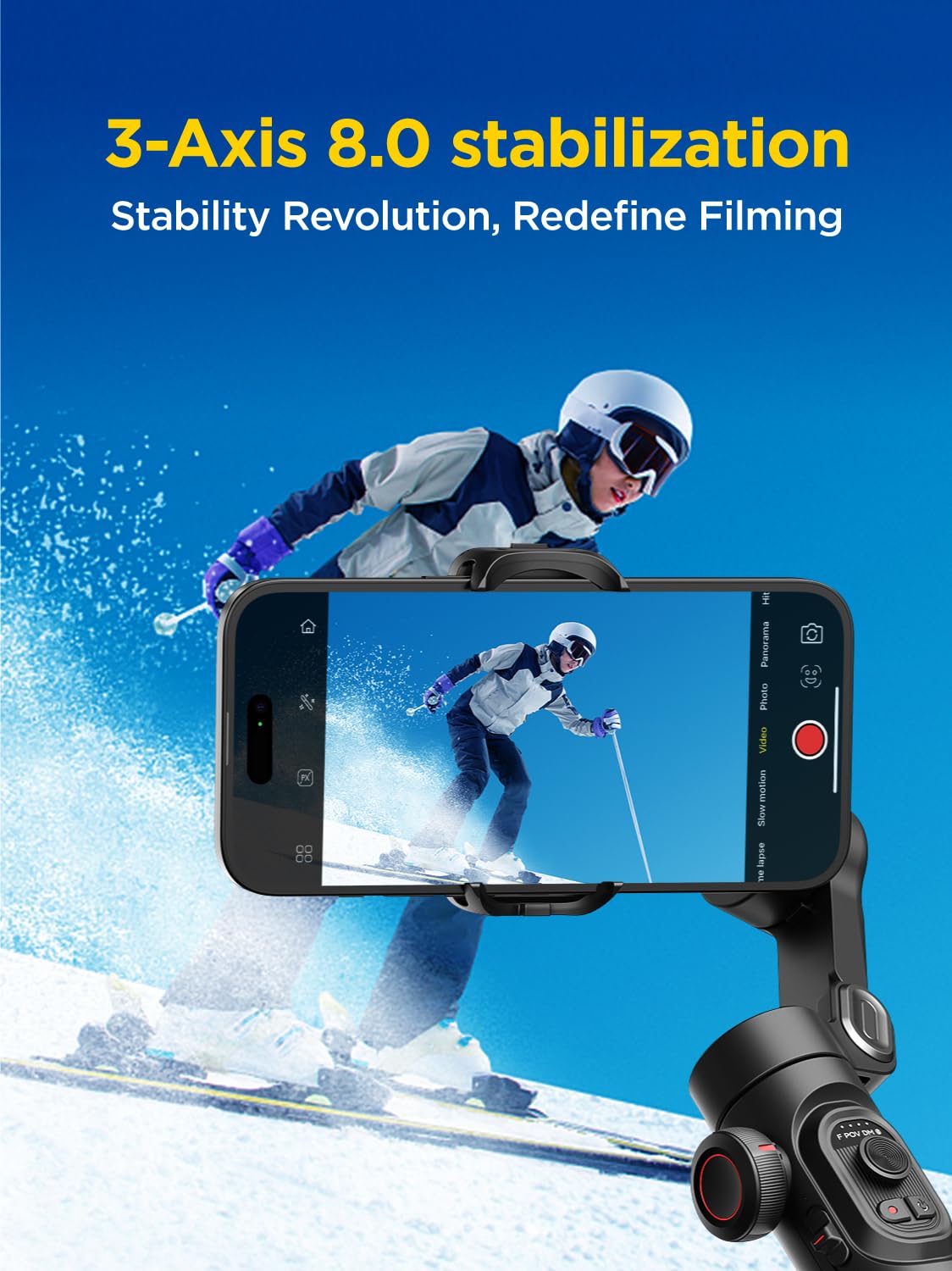 3-Axis Smartphone Gimbal Stabilizer with Focus Wheel & Face/Object Tracking - Compatible with iPhone 16/15 Pro Max & Android Phones - Foldable Handheld Phone Gimbal for Smooth Video Recording - Perfect for Vlogging, Travel Videos & Social Media Content Creation