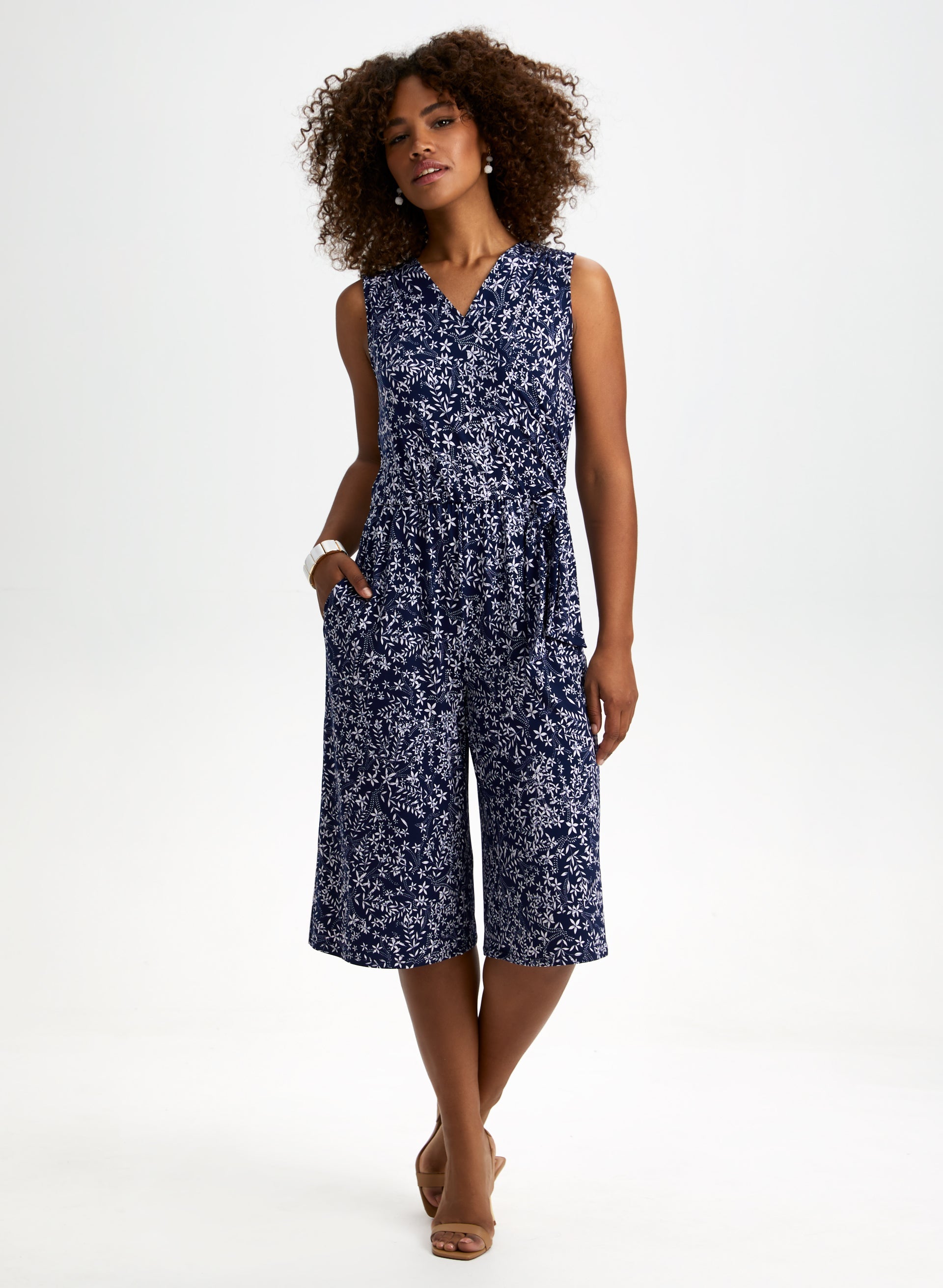 Floral Print Cropped Jumpsuit for Women - Summer Boho Romper with Pockets | Perfect for Beach Vacations, Music Festivals & Date Nights