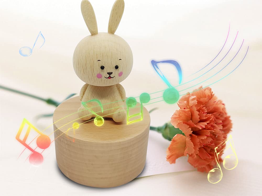 Adorable Mini Rabbit Wooden Music Box - Handcrafted Mechanical Musical Gift Plays 'Spirited Away' Melody - Perfect Birthday & Anniversary Present for Kids, Couples, Friends - Romantic Home Decor & Collectible Gift for Music Lovers