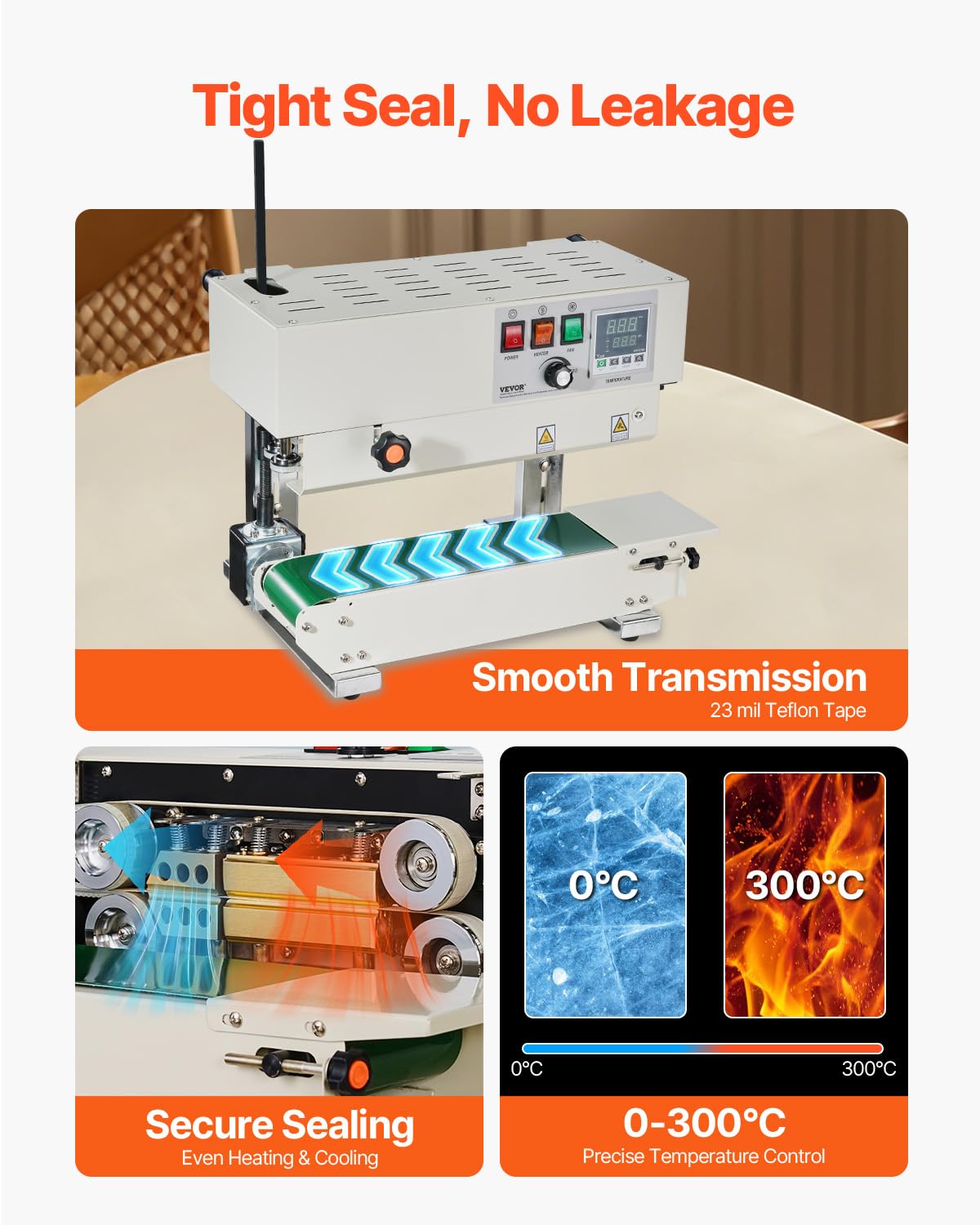 VEVOR Continuous Band Sealer Machine - 6-12mm Adjustable Seal Width, Digital Temperature Control for 0.02-0.8mm Plastic Bags | Food Packaging, Industrial Sealing, Warehouse Use | Commercial Bag Sealing Equipment for Plastic Films & Pouches