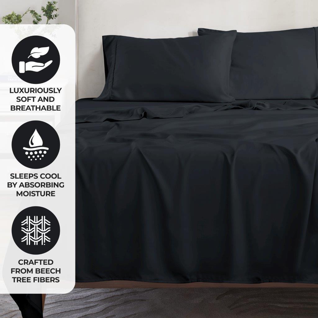 300 Thread Count Modal From Beechwood Extra Deep Pocket Sheet Set - Ultra Soft & Breathable Bedding for Queen/King Size Mattresses - Perfect for Luxury Hotels, Guest Rooms & Master Bedrooms