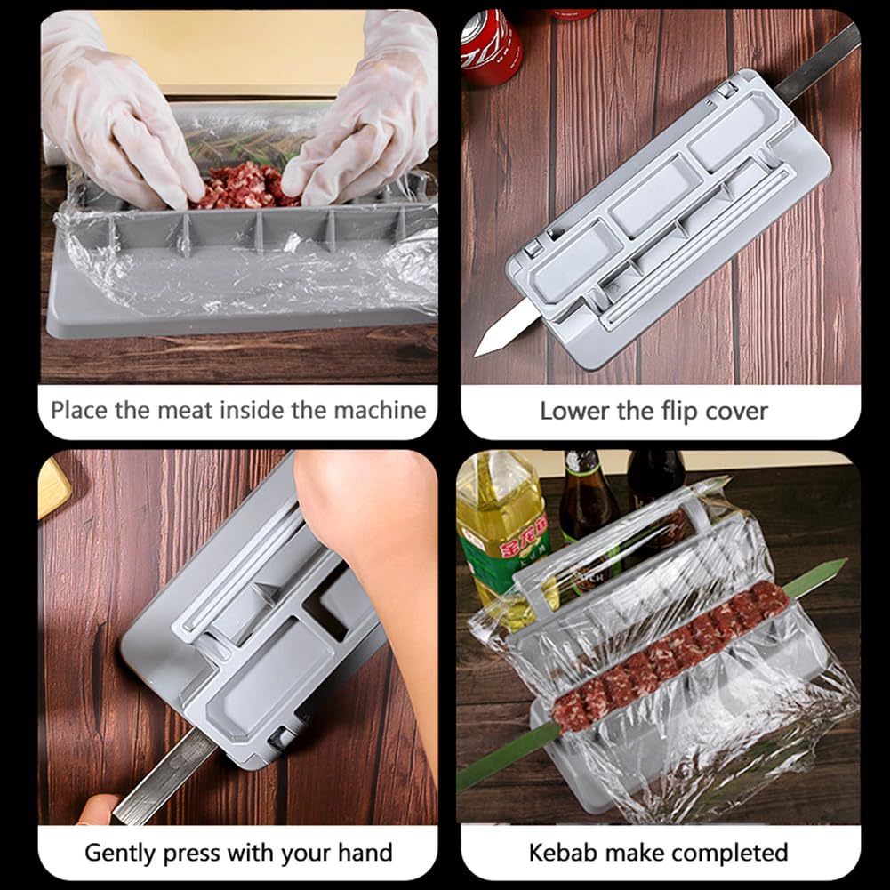 Premium Large Kebab Maker Press - Gray Plastic Manual Kabob Mould for Perfect Homemade Kofta & Shish Kebabs | Professional BBQ Skewer Tool for Backyard Grilling, Party Cooking & Middle Eastern Cuisine