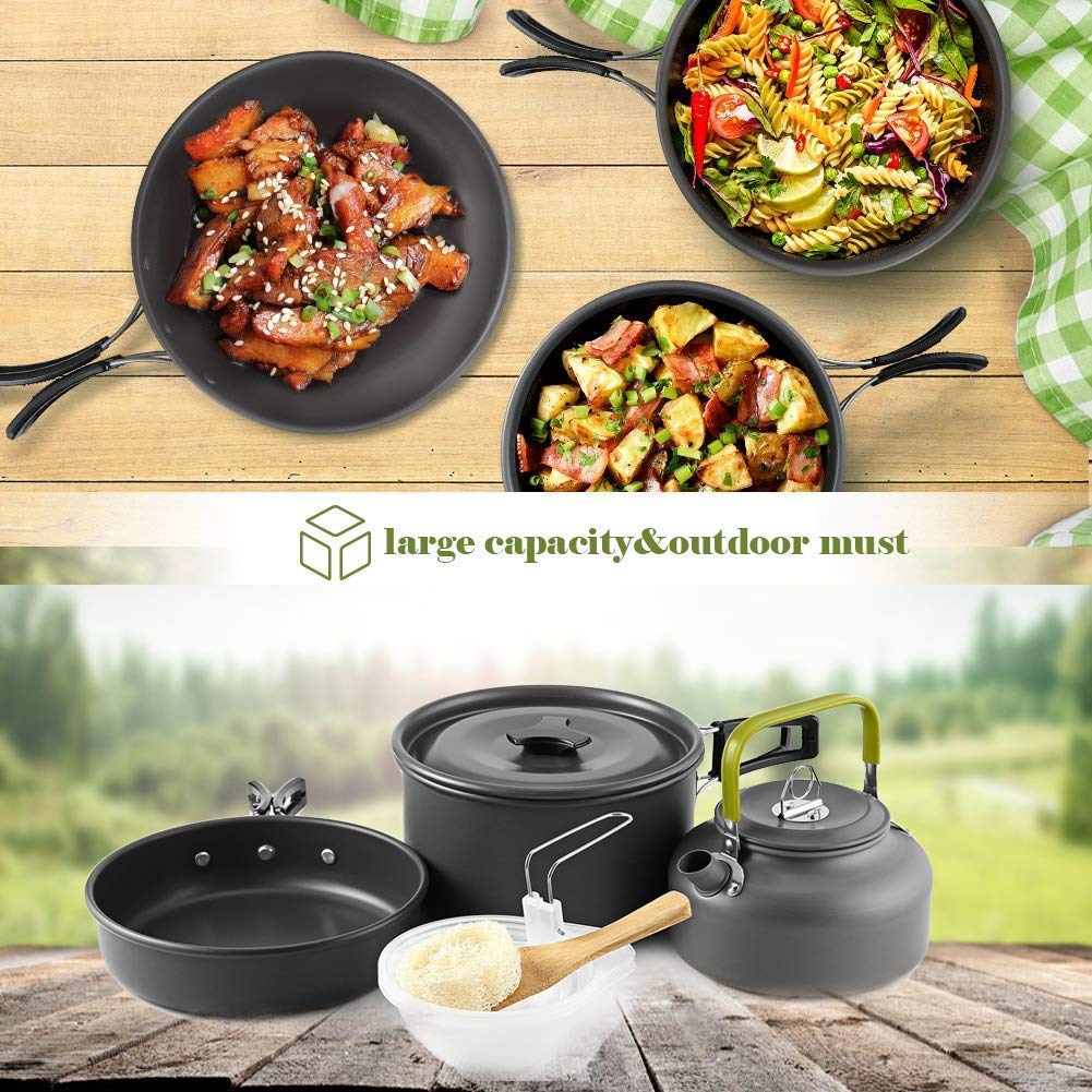 **Nonstick Camping Cookware Set - Lightweight Backpacking Pots & Pans with Mesh Storage Bag - Perfect for Hiking, Picnics & Outdoor Cooking - Ideal for Backpackers, Campers & RV Travel - Great for Campfire Meals, Backcountry Adventures & Family Camping Trips**