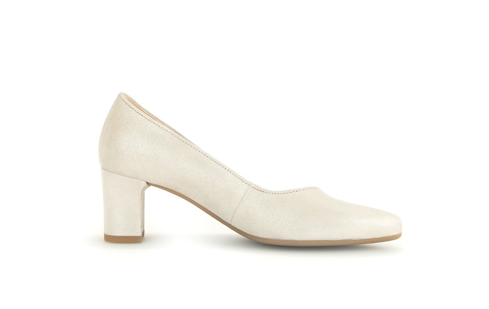 Gabor Women's Silver Shimmer Block Heel Court Shoes 15214 - Elegant Dress Pumps for Office, Party & Special Occasions