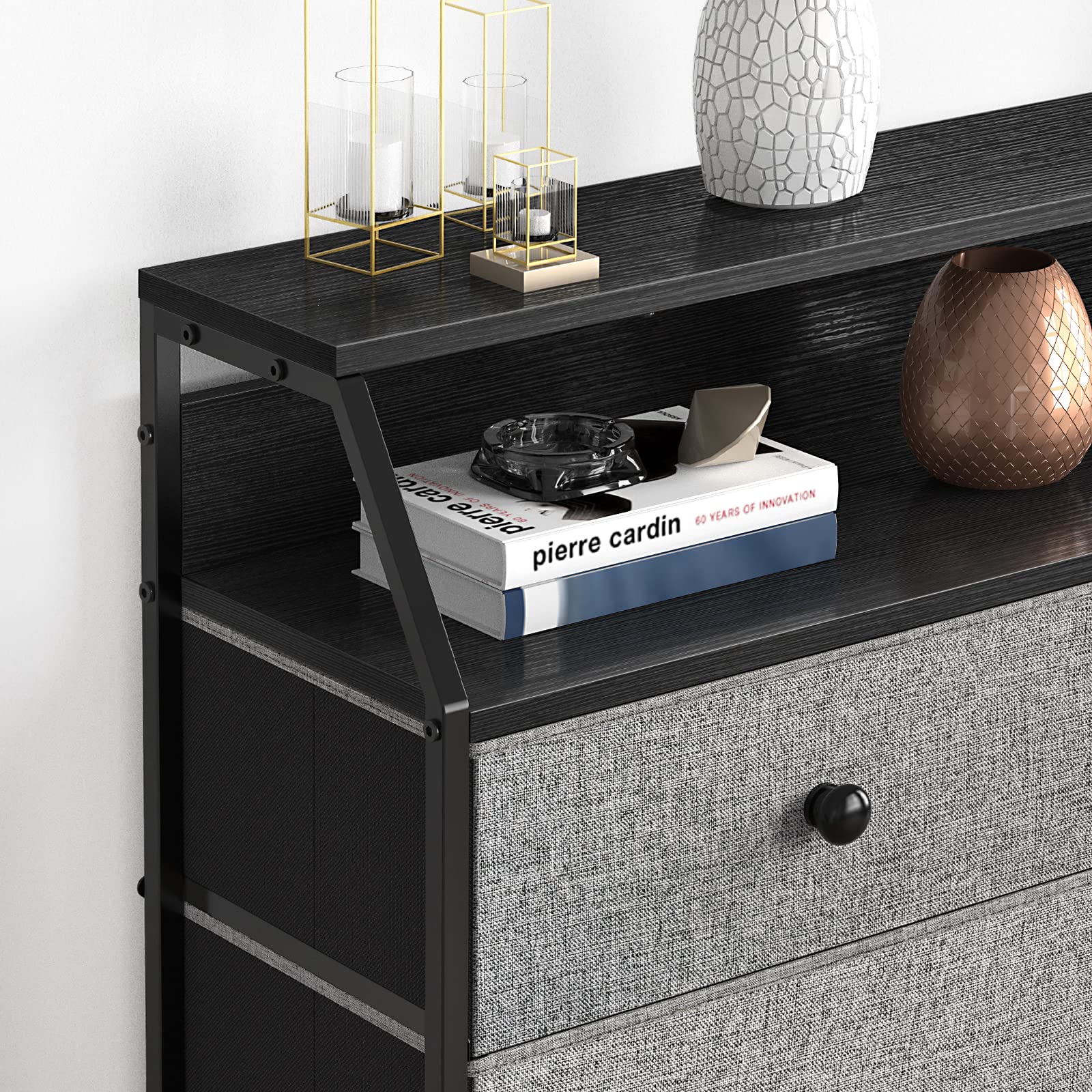 REAHOME 8-Drawer Steel Frame Wood Top Storage Dresser with 2 Bonus Drawer Organizers - Light Grey Closet Organizer for Bedroom, Living Room & Entryway - Perfect for Home Organization and Small Space Storage Solutions