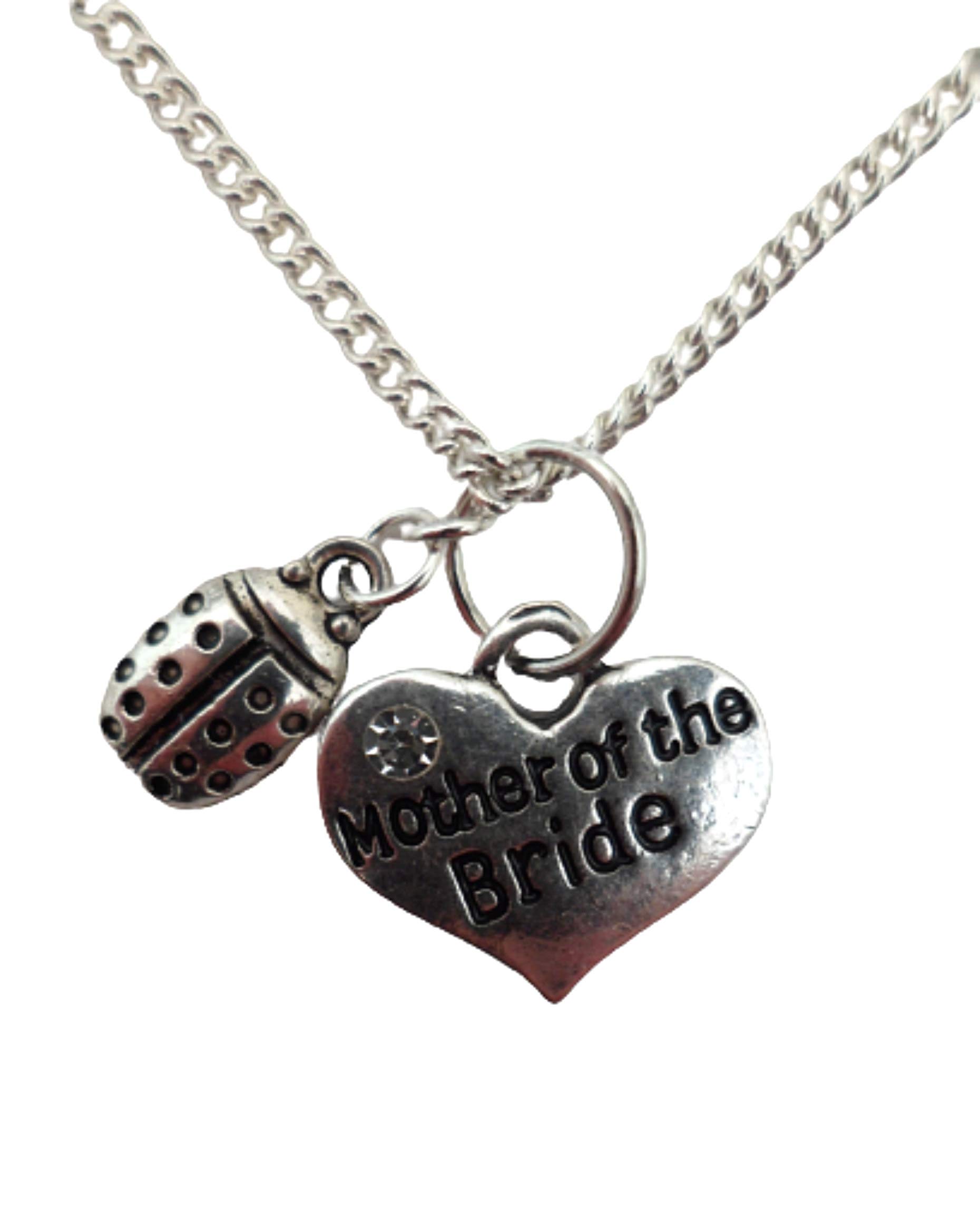 Sterling Silver Plated Heart Pendant Necklace for Mother of the Bride - Elegant Ladybug Gemstone Jewelry Gift for Wedding, Anniversary & Special Occasions