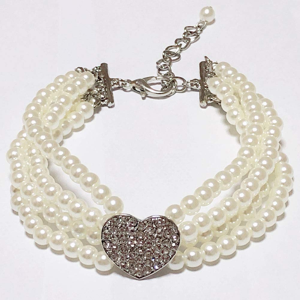 PETFAVORITES Rhinestone Dog Collar Necklace - Sparkling Wedding Jewelry for Small Dogs, Teacup Puppies, Chihuahua & Yorkie - Adjustable 12-14 Inch Bling Collar with Heart Charm (White) - Perfect for Weddings, Parties & Special Occasions