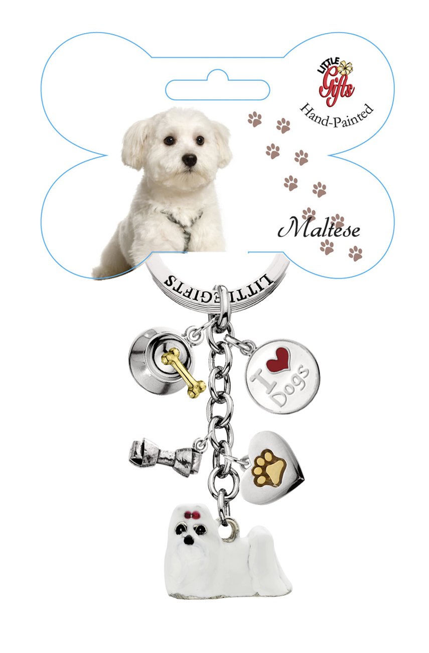 Hand Painted Maltese Dog Keychain - Unique Personalized Pet Gift for Dog Lovers - Perfect for Keyrings, Bags & Gifts