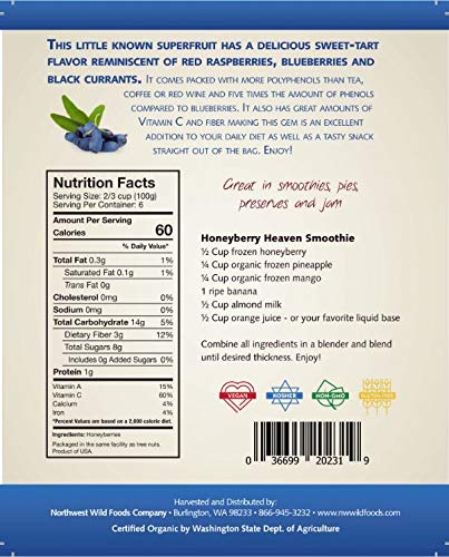 Northwest Wild Foods Fresh Frozen Honeyberries - 9 lbs of Antioxidant-Rich Superfruit for Smoothies, Pies, Jams & Syrups | Healthy Snack, Baking Ingredient & Dessert Topping