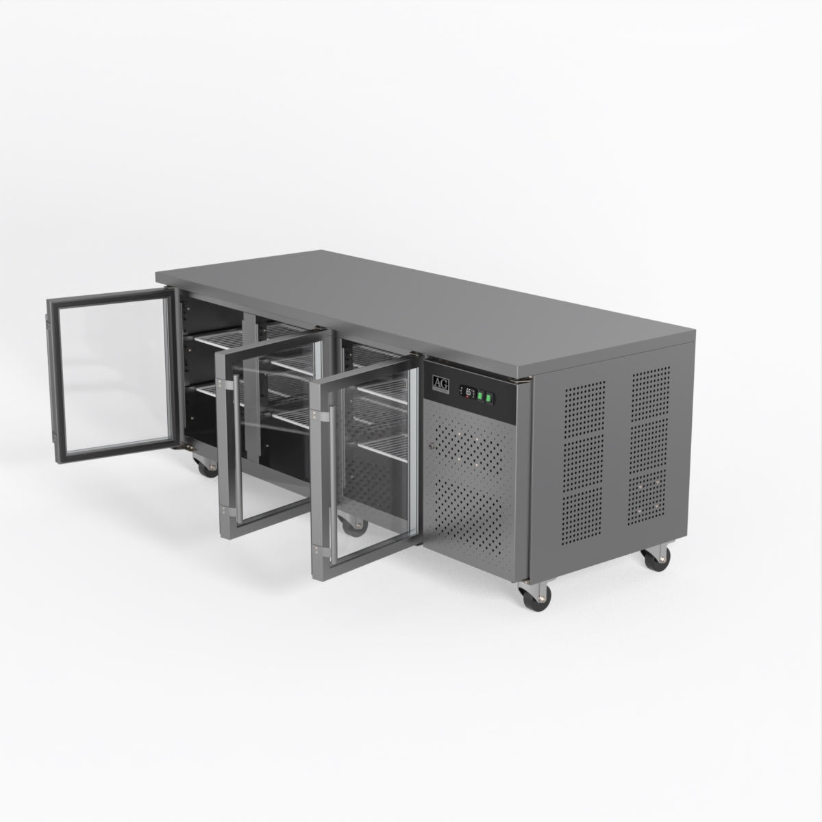 Commercial Glass Door Refrigerator - 3 Door Under Counter Display Fridge with 800mm Depth for Restaurants, Cafes & Retail Stores