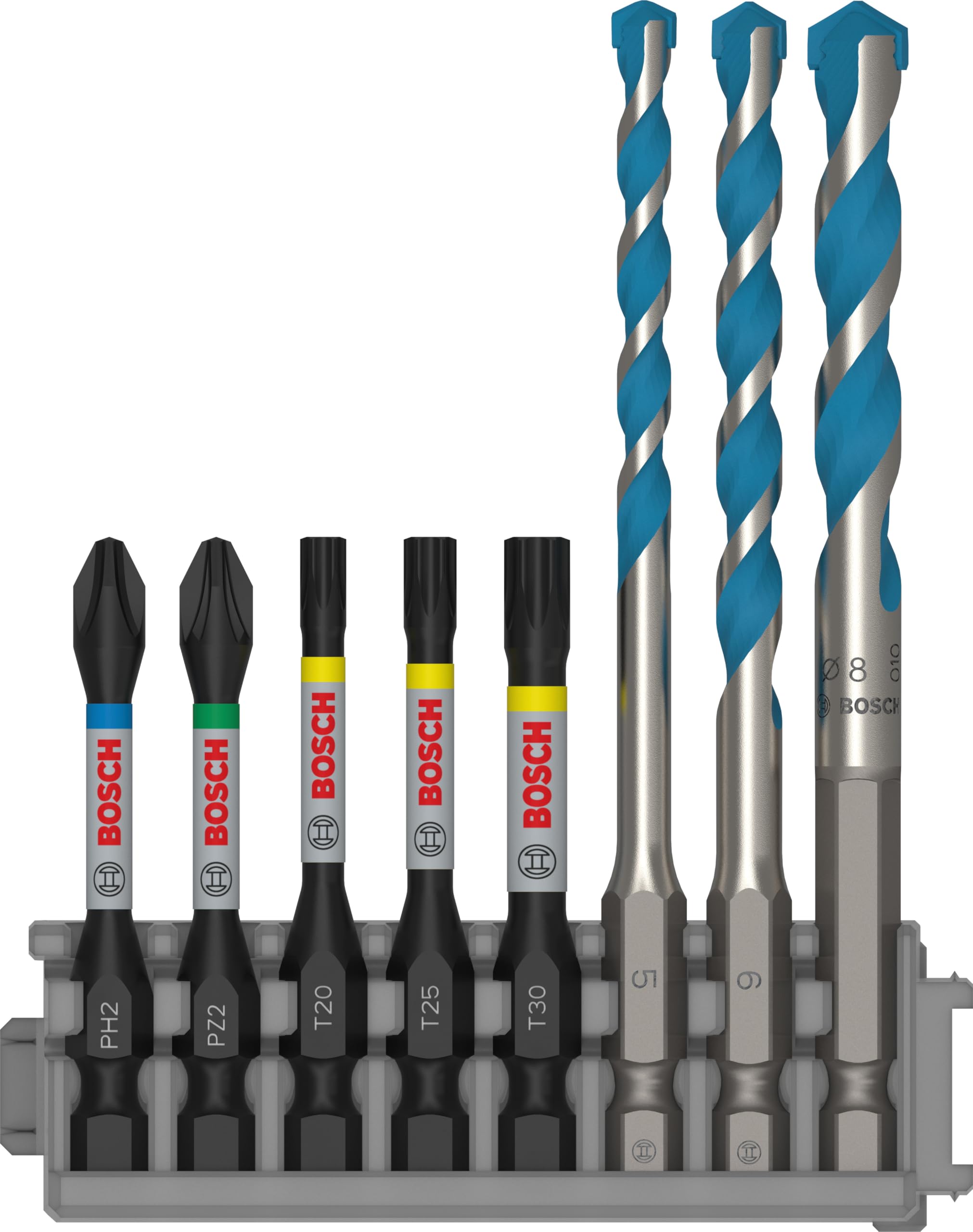 Bosch Professional 8-Piece Impact Screwdriver Bit Set with Multi-Purpose Drill Bits - HEX-9, 5/6/8mm Sizes - Ideal for DIY Projects, Home Repairs, and Professional Construction Work