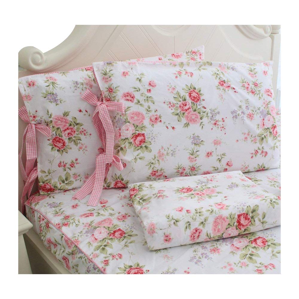 FADFAY 4-Piece Full Size Bed Sheet Set - Soft Pink Rose Floral Print Cotton Blend Sheets for Comfortable Sleep | Perfect for Master Bedroom, Guest Room & Dorm Decor