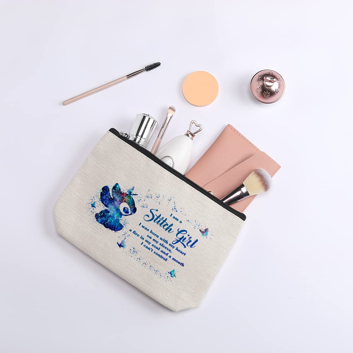 Funny Cartoon Cosmetic Bag for Anime Fans | Anime-Inspired Makeup Pouch | Travel Toiletry Organizer with Zipper | Cute 'I Am A Girl' Gift for TV Fans & Girls | Beige | Perfect for Travel, School & Cosplay Accessories