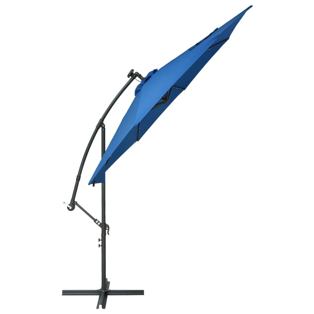 SKM 10ft Cantilever Umbrella with LED Lights - Heavy Duty Steel Pole Outdoor Patio Umbrella - 360° Rotating Sun Shade for Garden, Poolside & Backyard (Azure Blue)