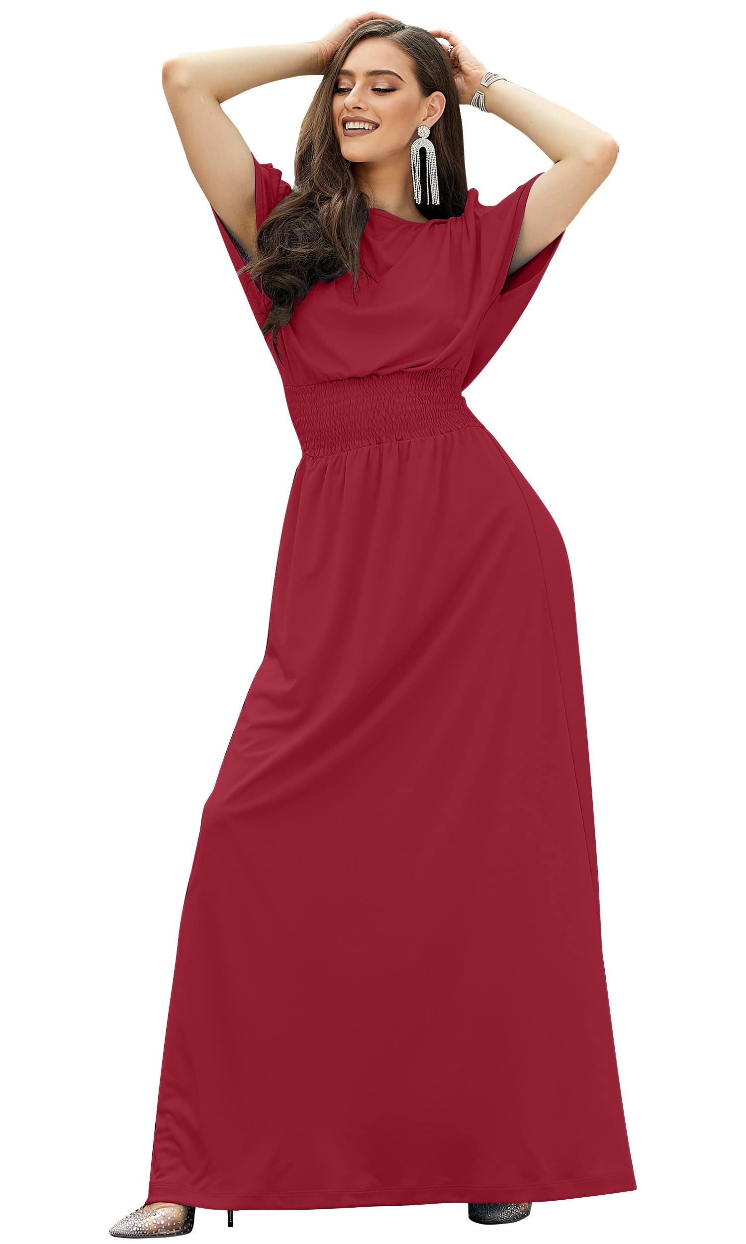 Elegant Women's Split Sleeves Smocked Cocktail Long Maxi Dress for Evening Parties, Weddings & Special Occasions