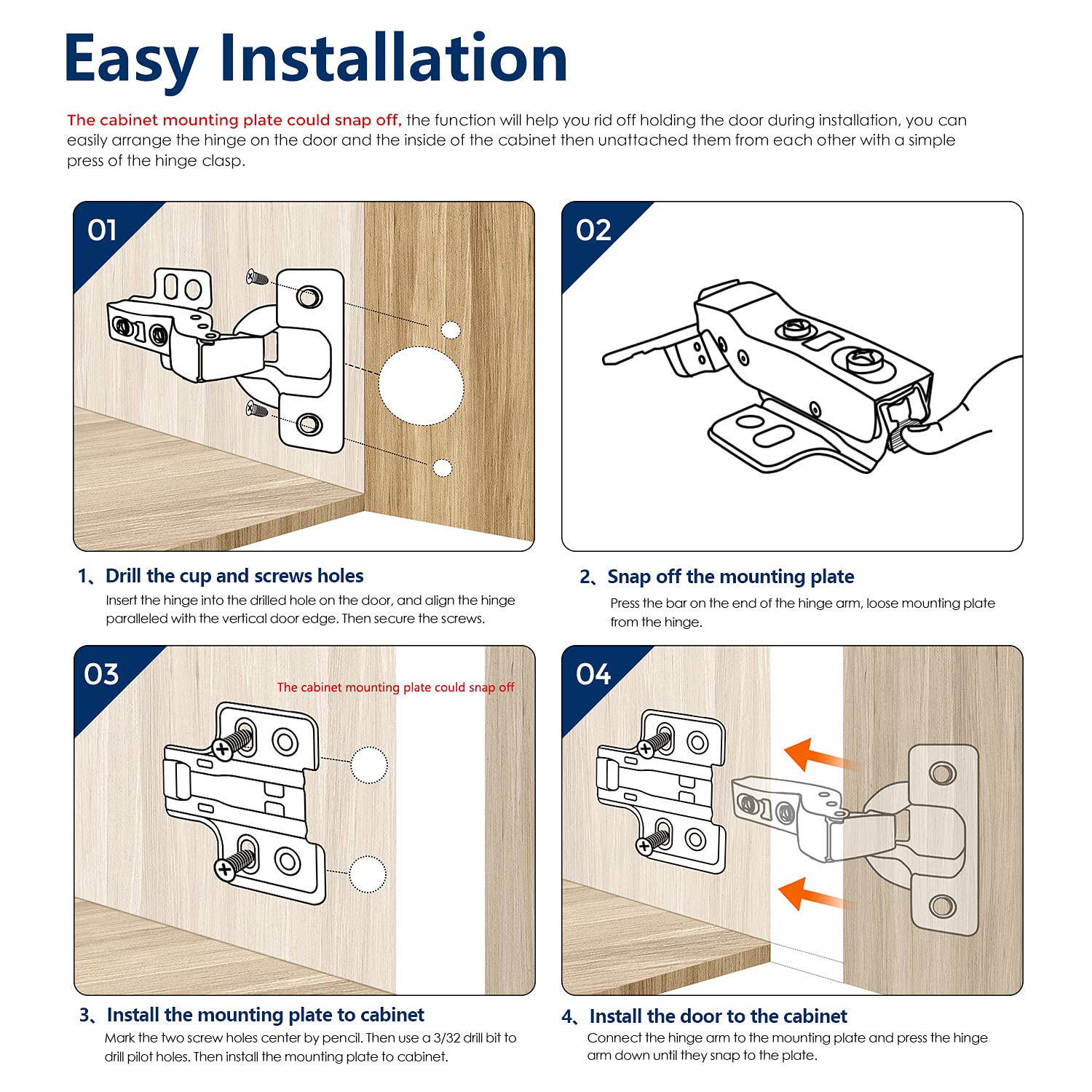 60 Pack 30 Pairs Soft Close Cabinet Hinges - Half Overlay Concealed Cup Hinges for European Style Frameless Kitchen Cabinets - Adjustable Heavy Duty Hinges for Smooth Quiet Door Closing (Perfect for Kitchen Renovation & Cabinet Upgrades)