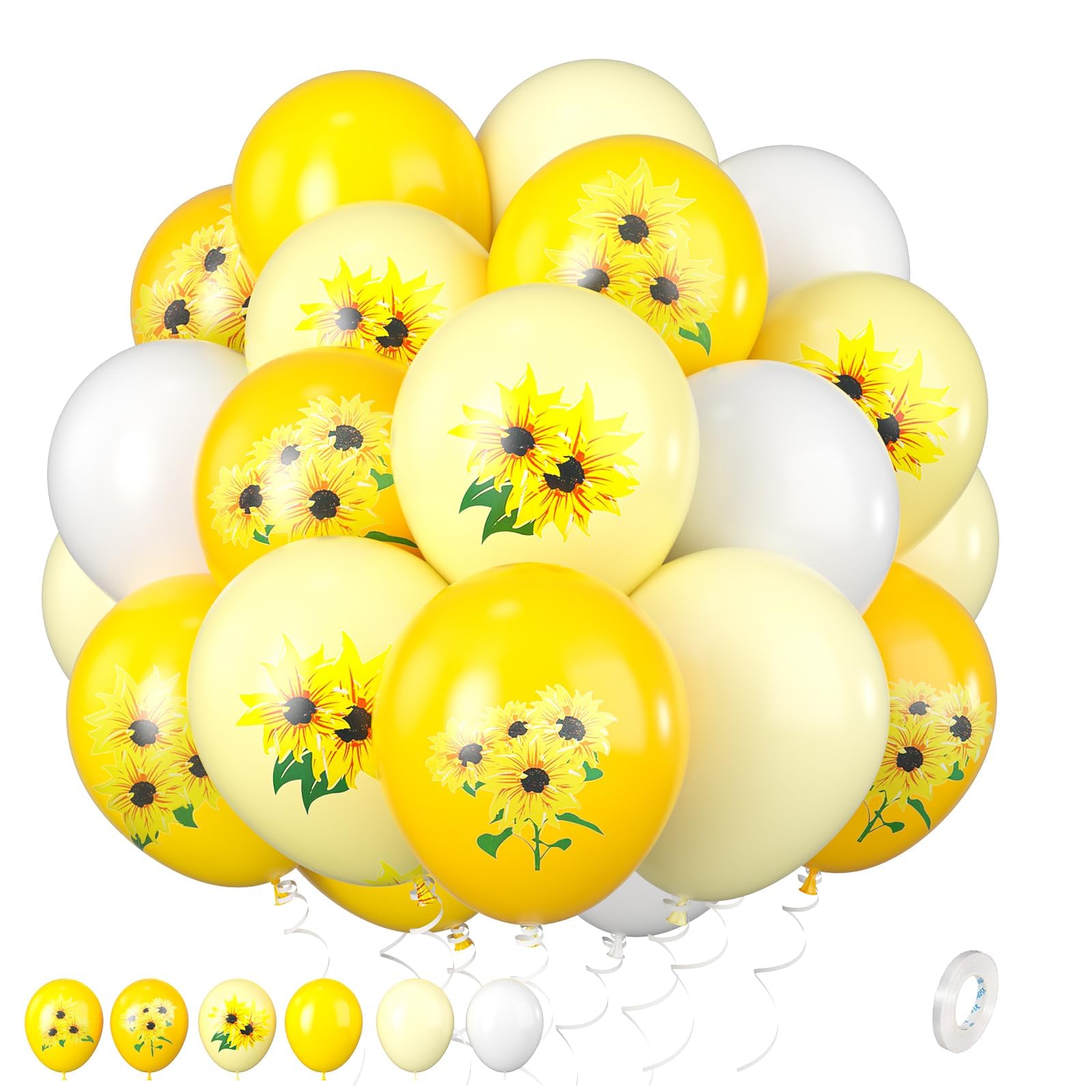 Sunflower Balloons 12 Inch - Yellow & White for Baby Shower, Wedding Decor
