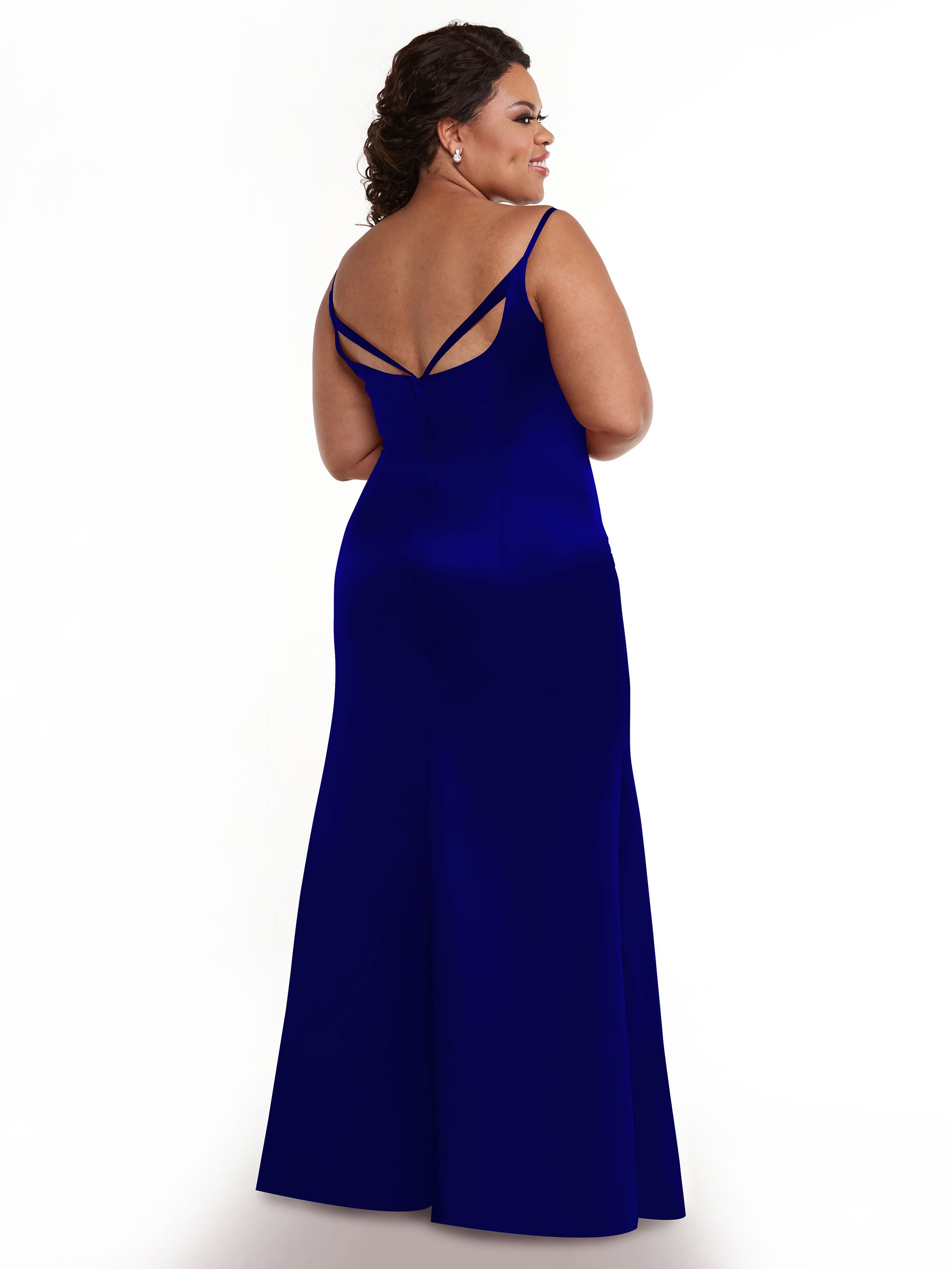 Elegant 80132 Fit and Flare Satin Bridesmaid Dress with Thigh High Slit - Perfect for Weddings, Proms, and Formal Events