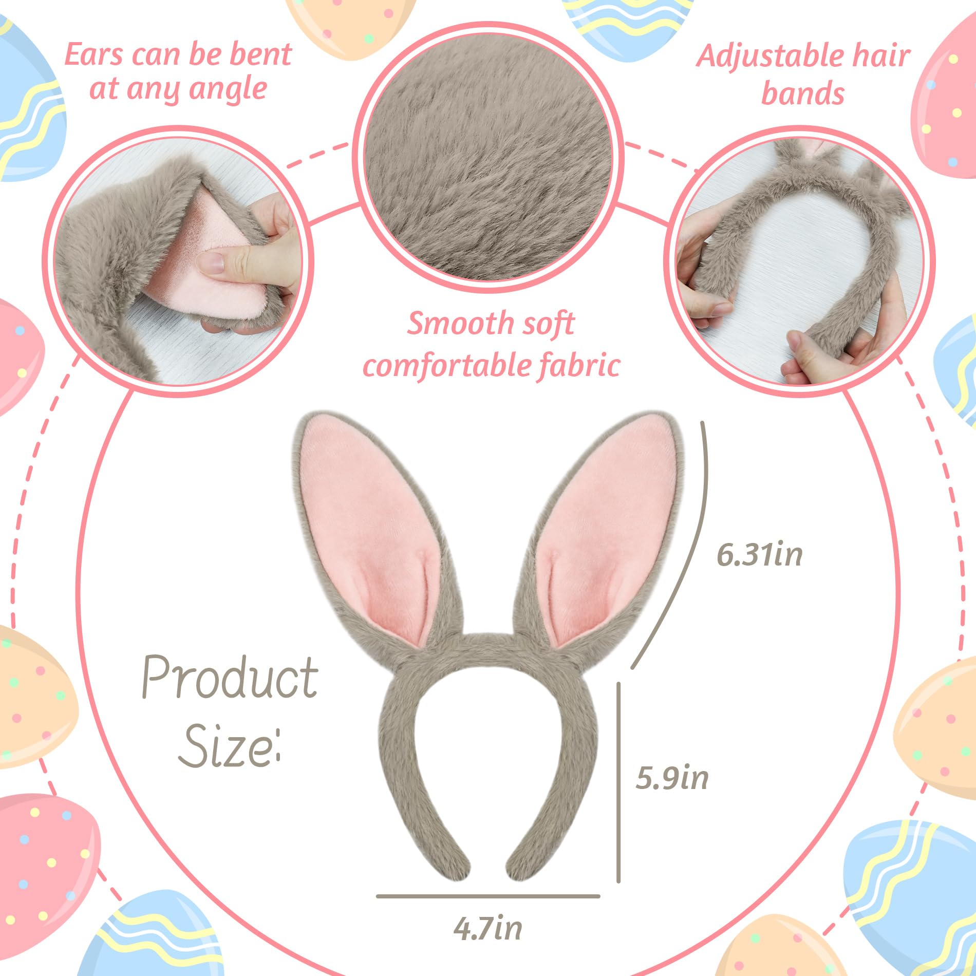 IGMaryBox Easter Bunny Ears Headband - Cute Rabbit Ears Hair Accessory for Easter, Halloween Costume & Cosplay - Perfect for Party, Photo Shoots & Festive Celebrations
