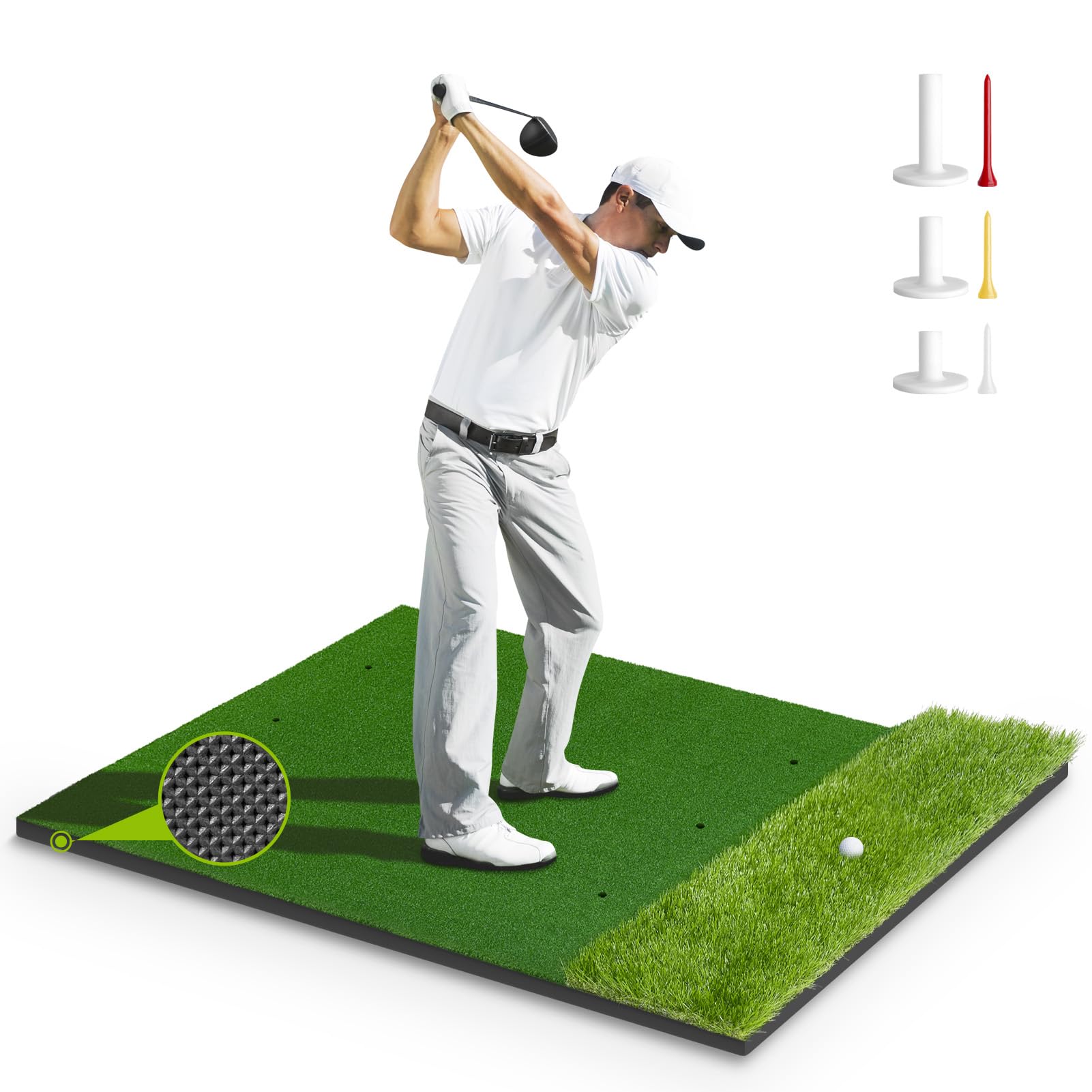 Premium Dual-Turf Golf Practice Mat Set - 5x4ft Professional Thickened Golf Hitting Mat for Indoor & Outdoor Training, Non-Slip Base Artificial Turf for Swing, Chipping & Driving - Perfect Gift for Men & Boys | Home, Backyard & Driving Range Use