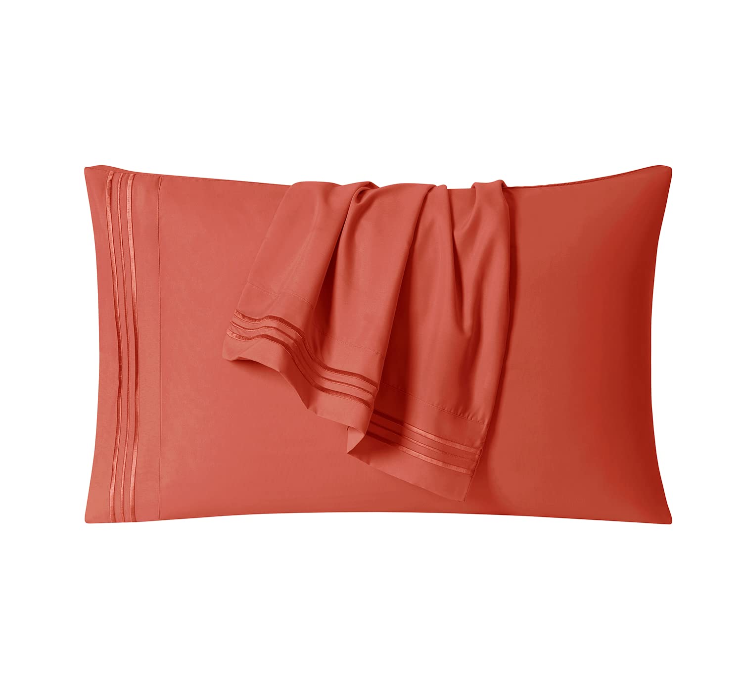 Clara Clark Standard & Queen Size Pillow Cases Set of 2 - Ultra Soft Microfiber Pillow Covers with Envelope Closure - Lightweight & Breathable - Orange Rust Color - Perfect for Bedroom, Guest Room & Travel