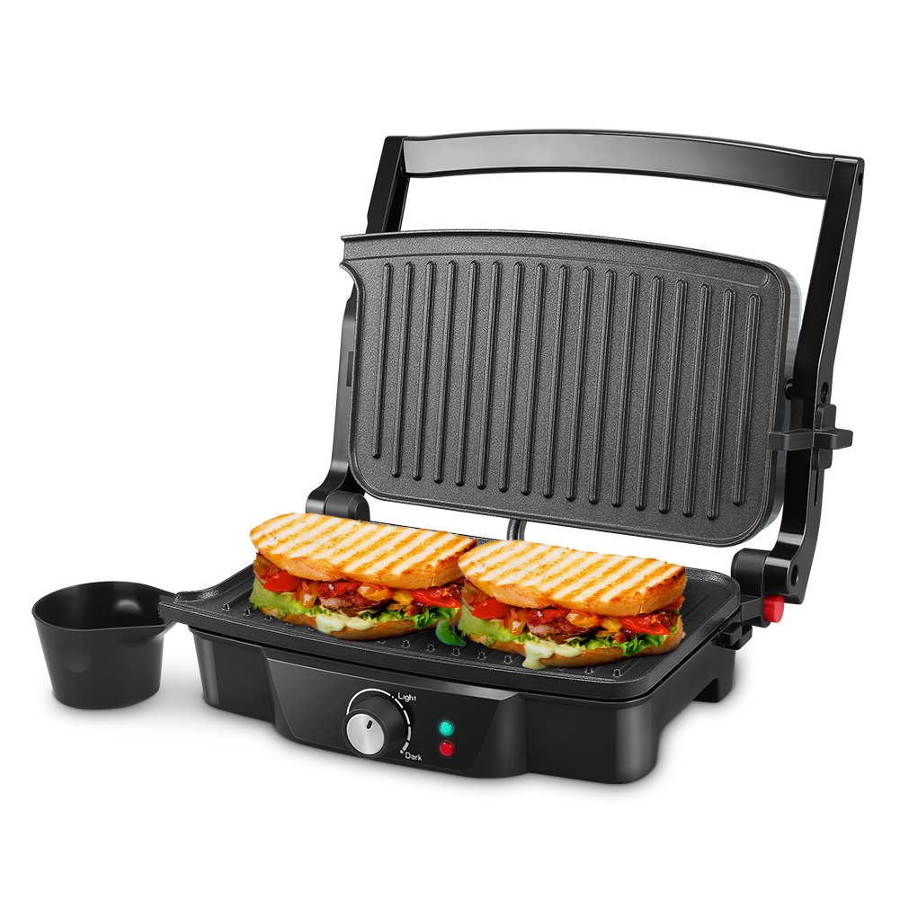 iSiLER 2-Slice Electric Panini Press Grill & Sandwich Maker with Non-Stick Coated Plates, 180° Adjustable for Breakfast, Snacks & Party Food - Perfect for Home, Office & Outdoor Cooking