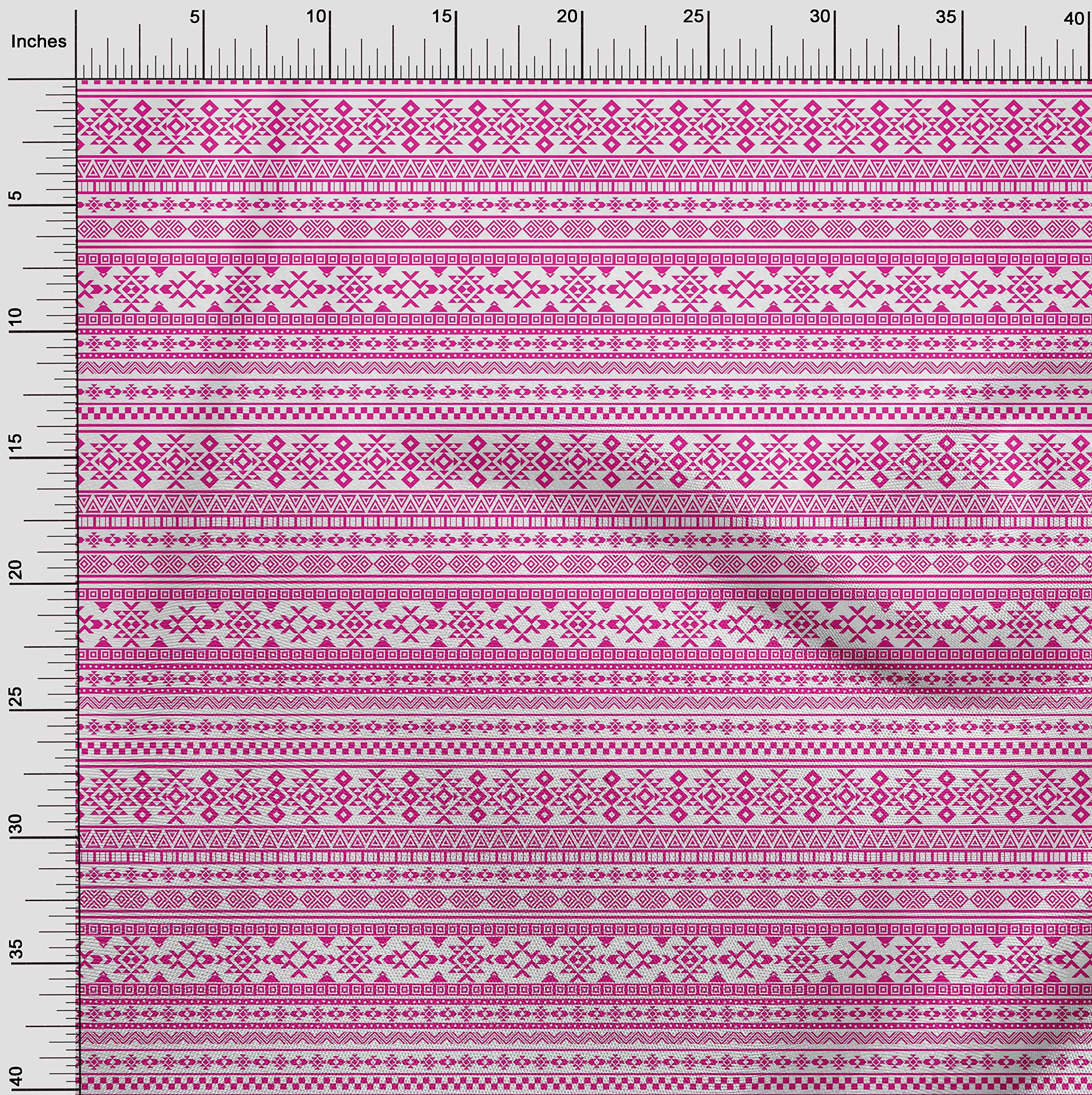 oneOone Cotton Jersey Fuschia Pink Geometric Tribal Print Fabric by The Yard - 58 Inch Wide Soft Stretchy Material for Dresses, Skirts & DIY Fashion Projects