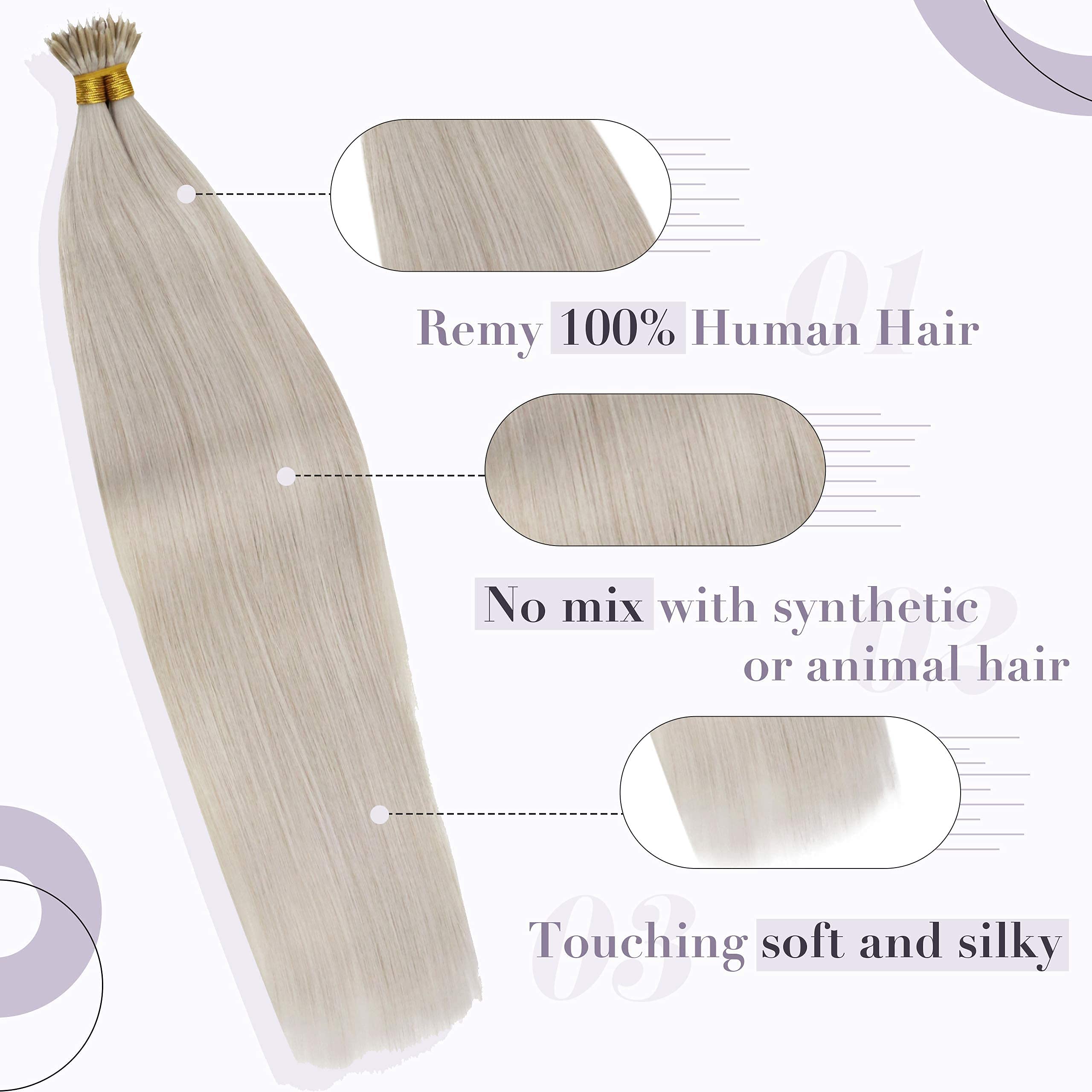 Hetto Blonde Nano Bead Hair Extensions 100% Human Hair - #60 Platinum Blonde 20 Inch 50g 50 Strands with Micro Loop for Seamless Blending | Perfect for Daily Wear, Parties & Special Occasions