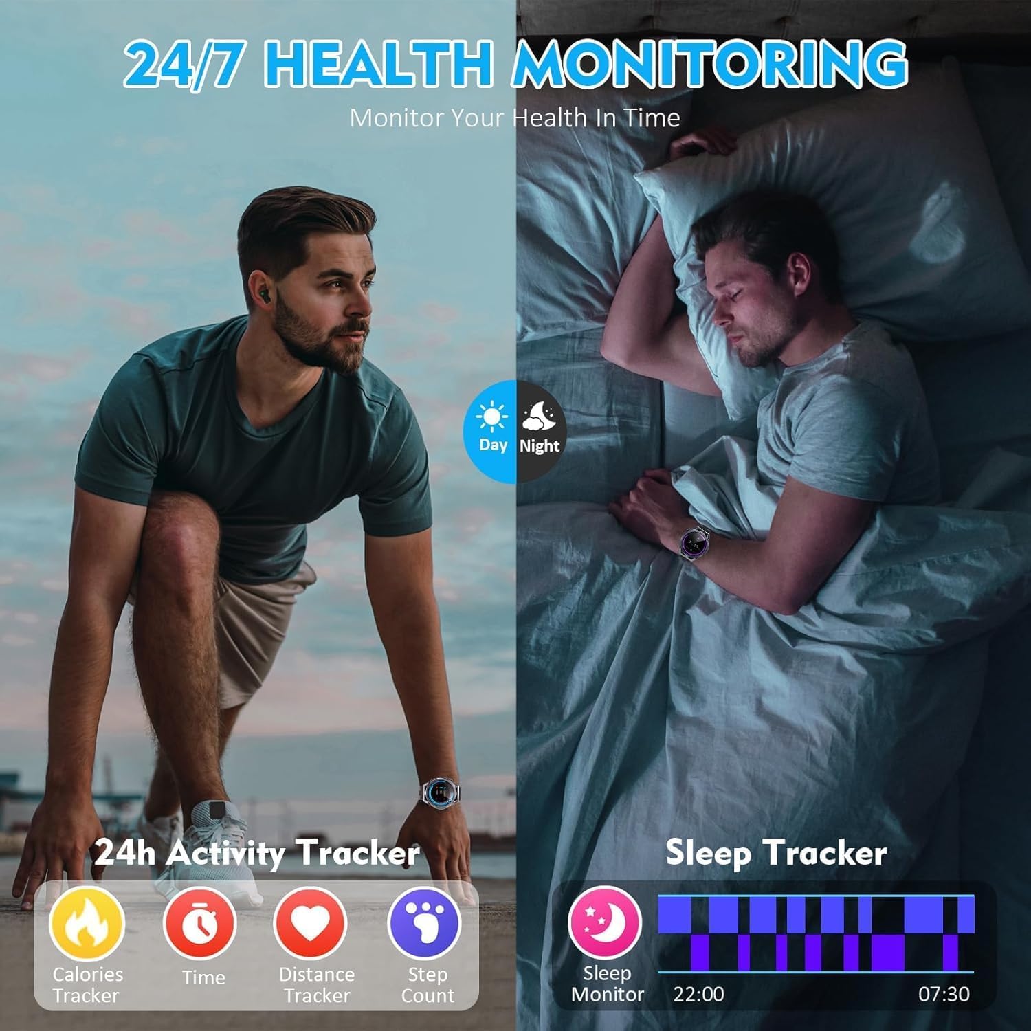 5-in-1 Waterproof Smart Watch with Wireless Earbuds - Bluetooth Fitness Tracker, MP3 Player & Speaker for Android iOS - Make Calls, Sleep Monitoring - Perfect for Running, Swimming & Daily Use