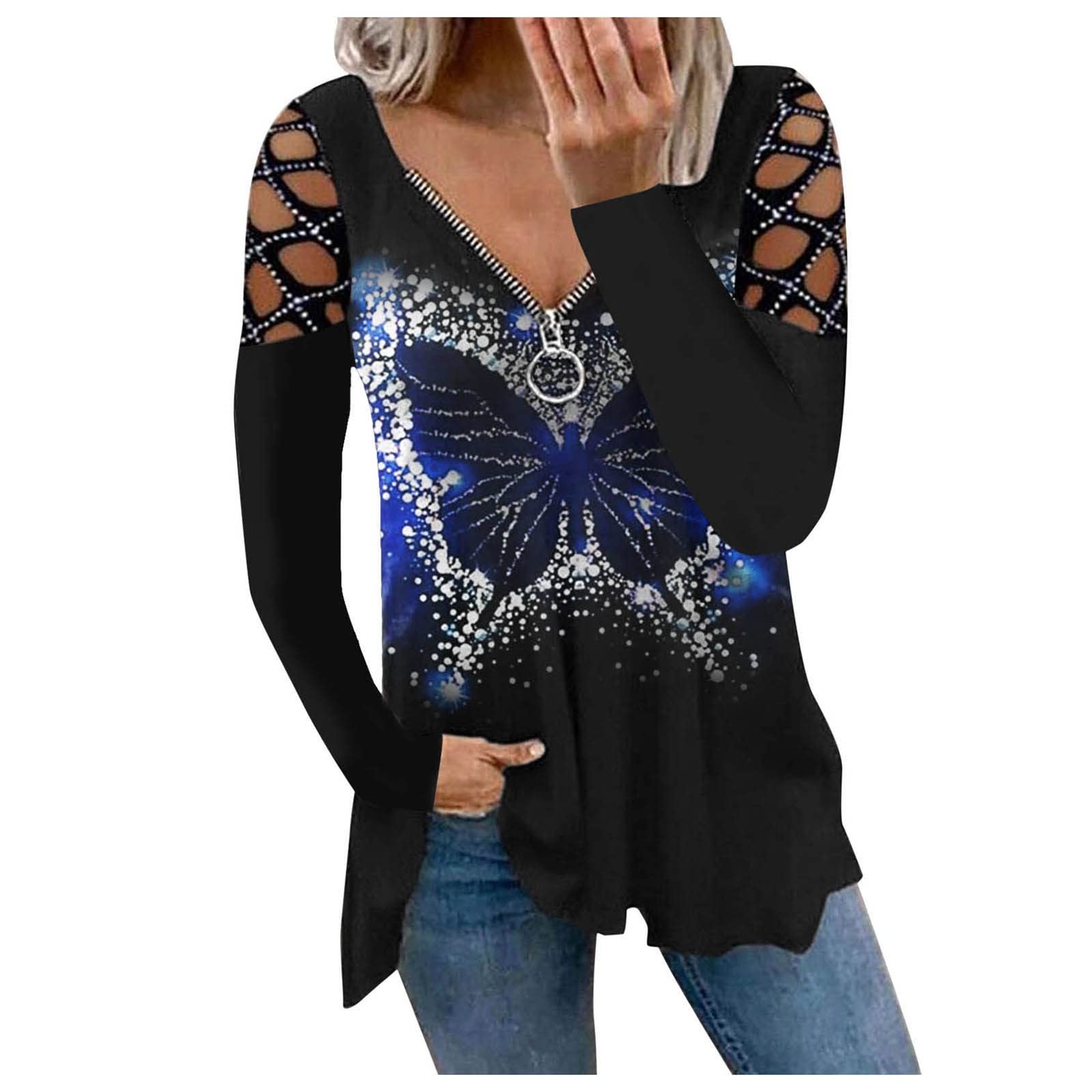 Floral Print Women's Long Sleeve Blouse with Zipper - Casual Compression Shirt for Work, Date Night & Spring Outfits