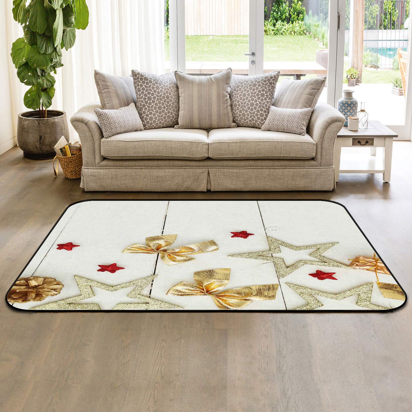 5'x7' Christmas Large Area Rug - Non-Skid Machine Washable Rectangle Carpet for Living Room, Bedroom & Kids Room Decor with Snowflake, Star & Butterfly Patterns - Perfect for Holiday Home Decor & Cozy Winter Gatherings