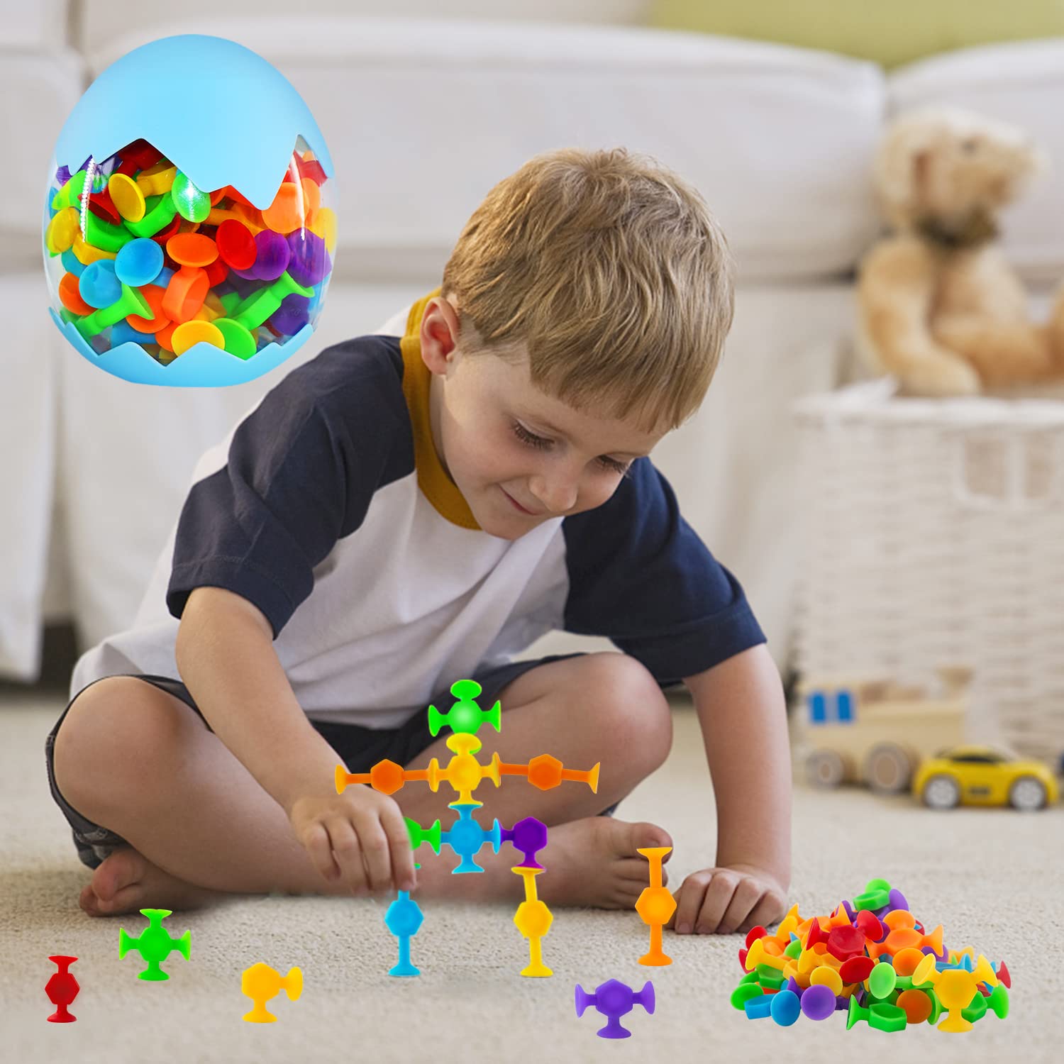 48 Pcs Dinosaur Bath Toys for Kids Ages 3+ | Sensory Learning Toys for Autistic Children | STEM Bathtub Toys with Eggshell Storage | Travel & Window Play for Toddlers | Perfect for Bath Time Fun & Early Education