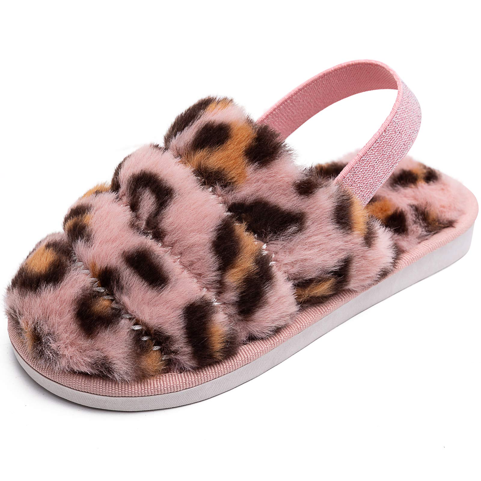 Kids Fluffy Fuzzy Slippers - Soft Faux Fur Open Toe House Shoes for Boys & Girls | Non-Slip Slides with Adjustable Strap | Perfect for Indoor Play, Lounging & Cozy Home Comfort