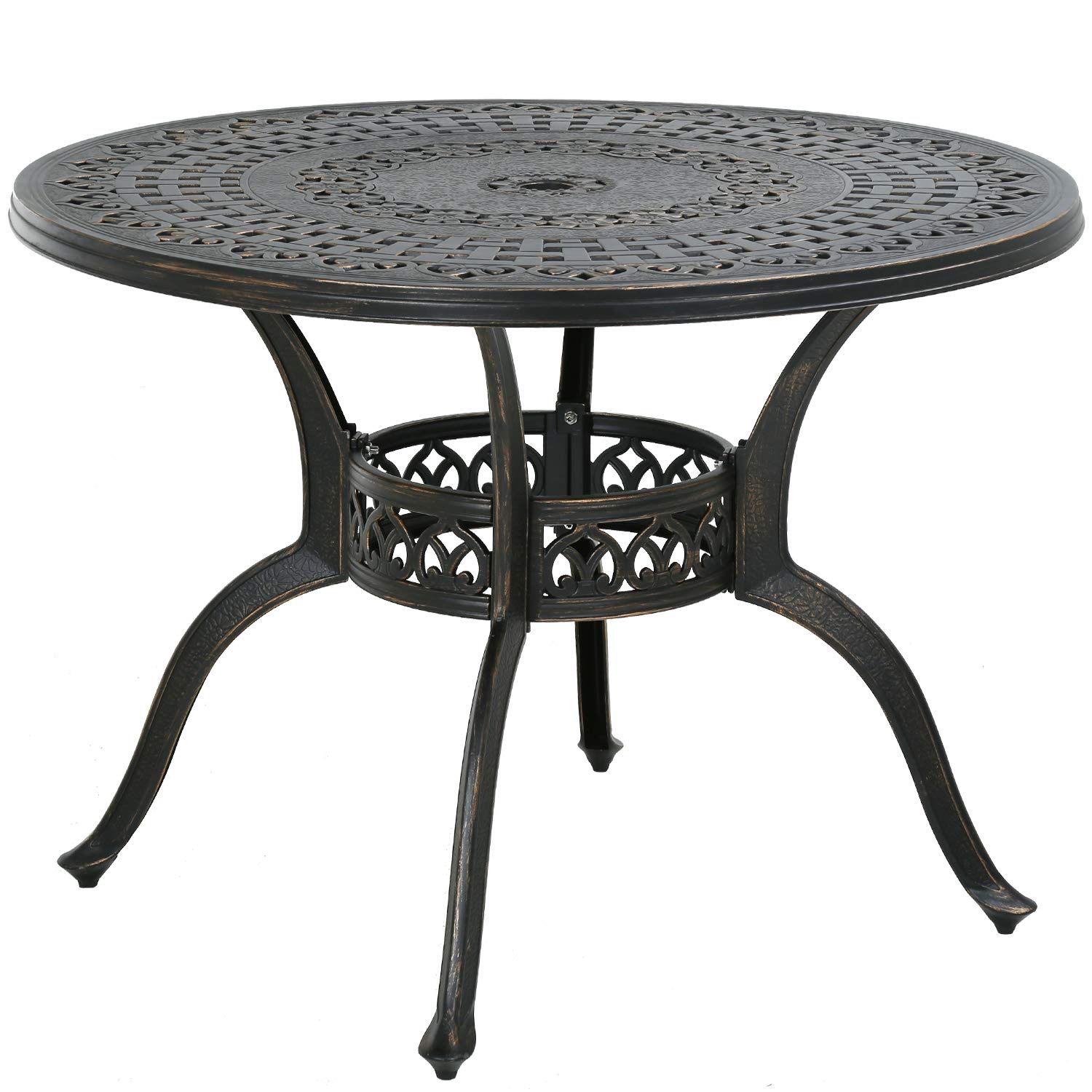 FDW Weather Resistant Round Patio Dining Table - Wrought Iron Outdoor Furniture for Garden, Backyard, and Poolside Dining