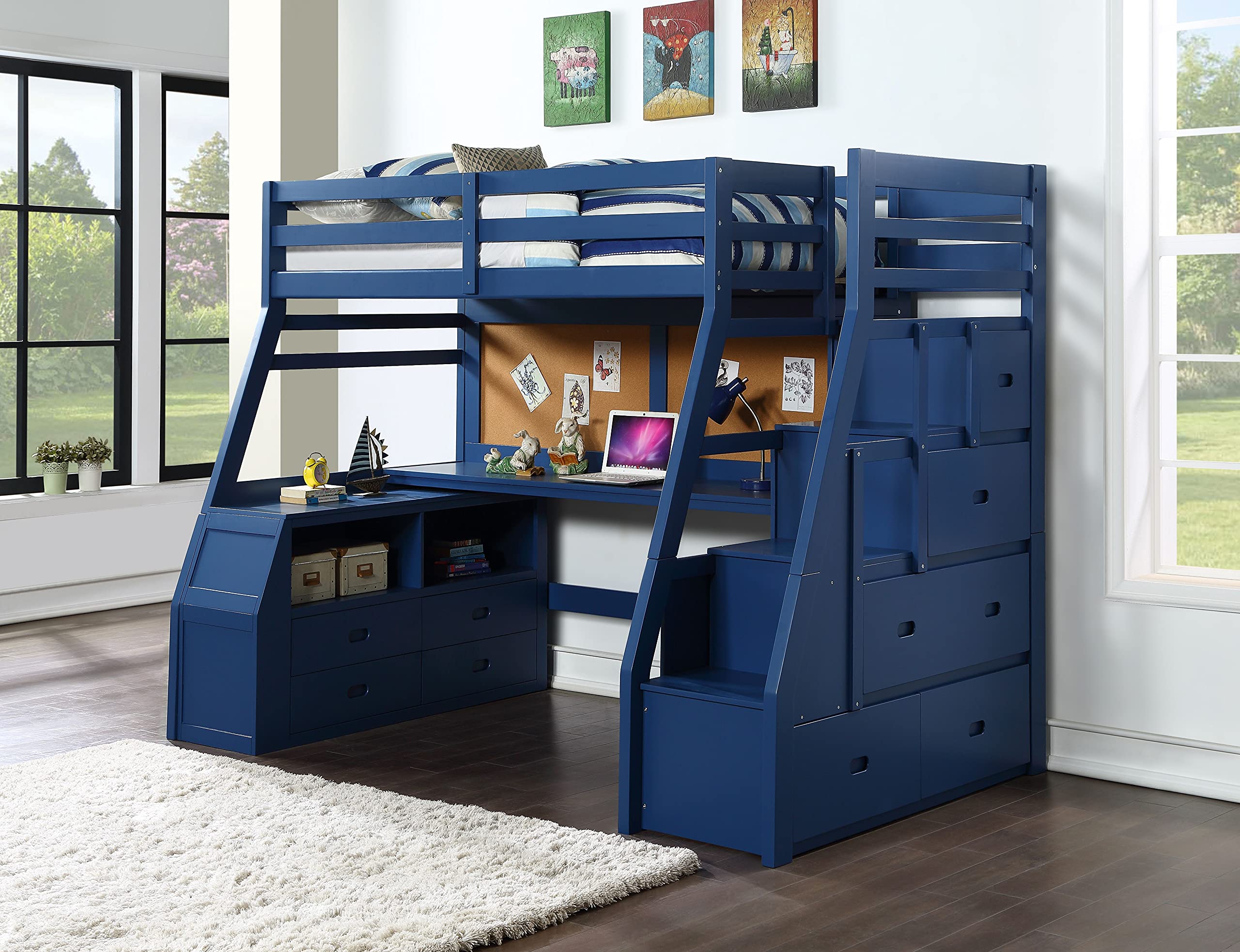 Knocbel Twin Loft Bed with Desk & Storage - Full Guard Rail, 165lb Capacity - Space-Saving Study & Sleep Solution for Kids & Teens - 98