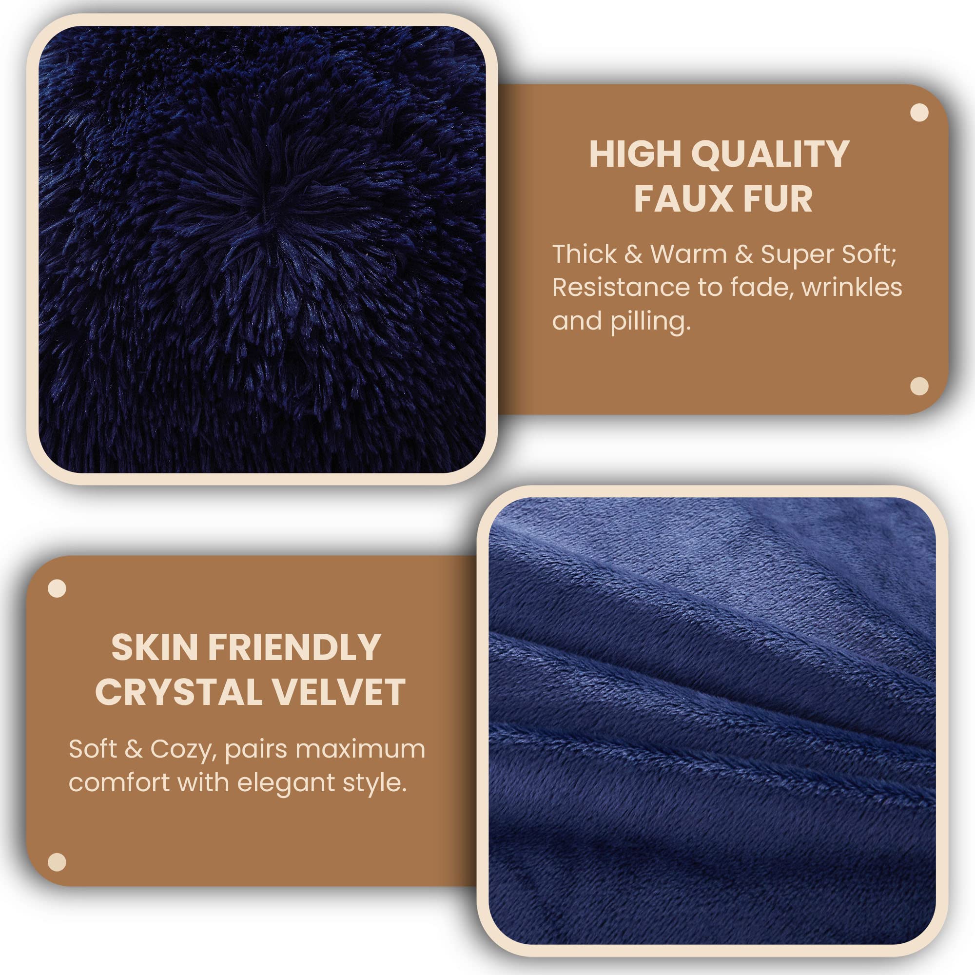 MEGO Dark Blue Faux Fur Shaggy Plush Body Pillow Cover - 20x54 Inches Fluffy Long Pillowcase with Zipper for Bed, Couch & Living Room - Ultra Soft Fuzzy Throw Pillow Sham for Cozy Home Decor & Relaxation