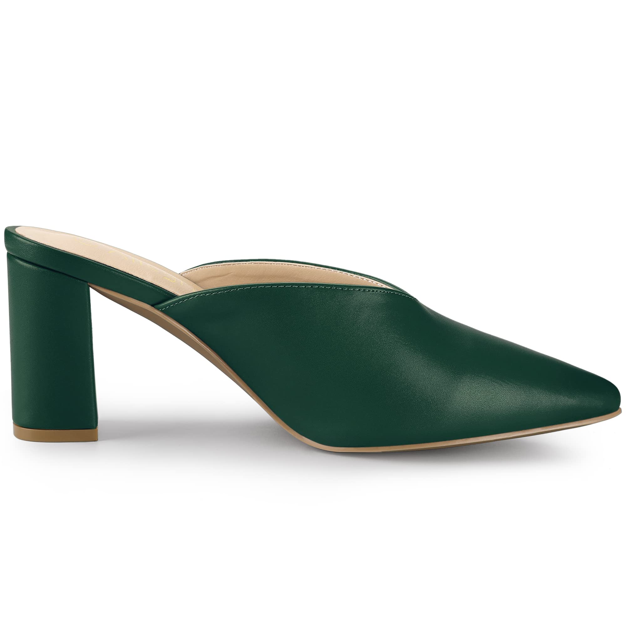 Allegra K Women's Chunky Heel Mules - Pointed Toe Slide Sandals for Women | Comfortable Dress Shoes for Office, Party & Evening Out