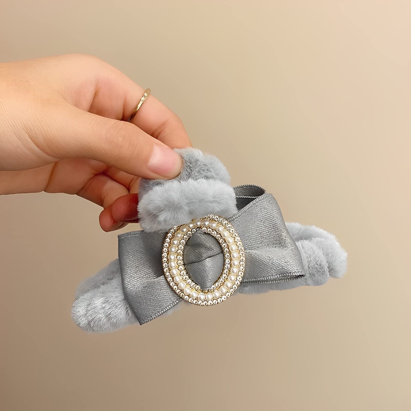 Korean Plush Pearl Hair Clip - Strong Hold No Slip Barrettes for Women & Girls | Party & Daily Use (Blue)