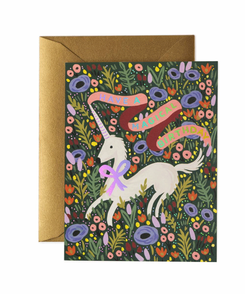 Rifle Paper Co Unicorn Magical Birthday Card - Whimsical Greeting Card for Girls, Kids Birthday Parties & Special Occasions