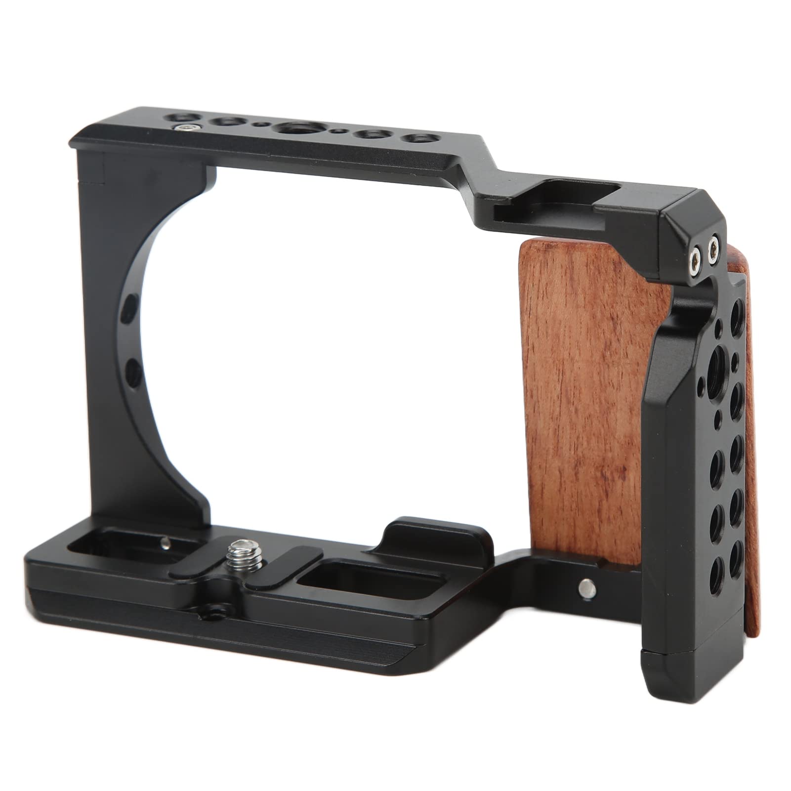 ZV E10 Camera Cage - Aluminum Alloy Video Rig with Wooden Handle | Professional DSLR Mount Bracket for Sony ZV-E10 | Perfect for Vlogging, YouTube Filming & Cinematic Shots