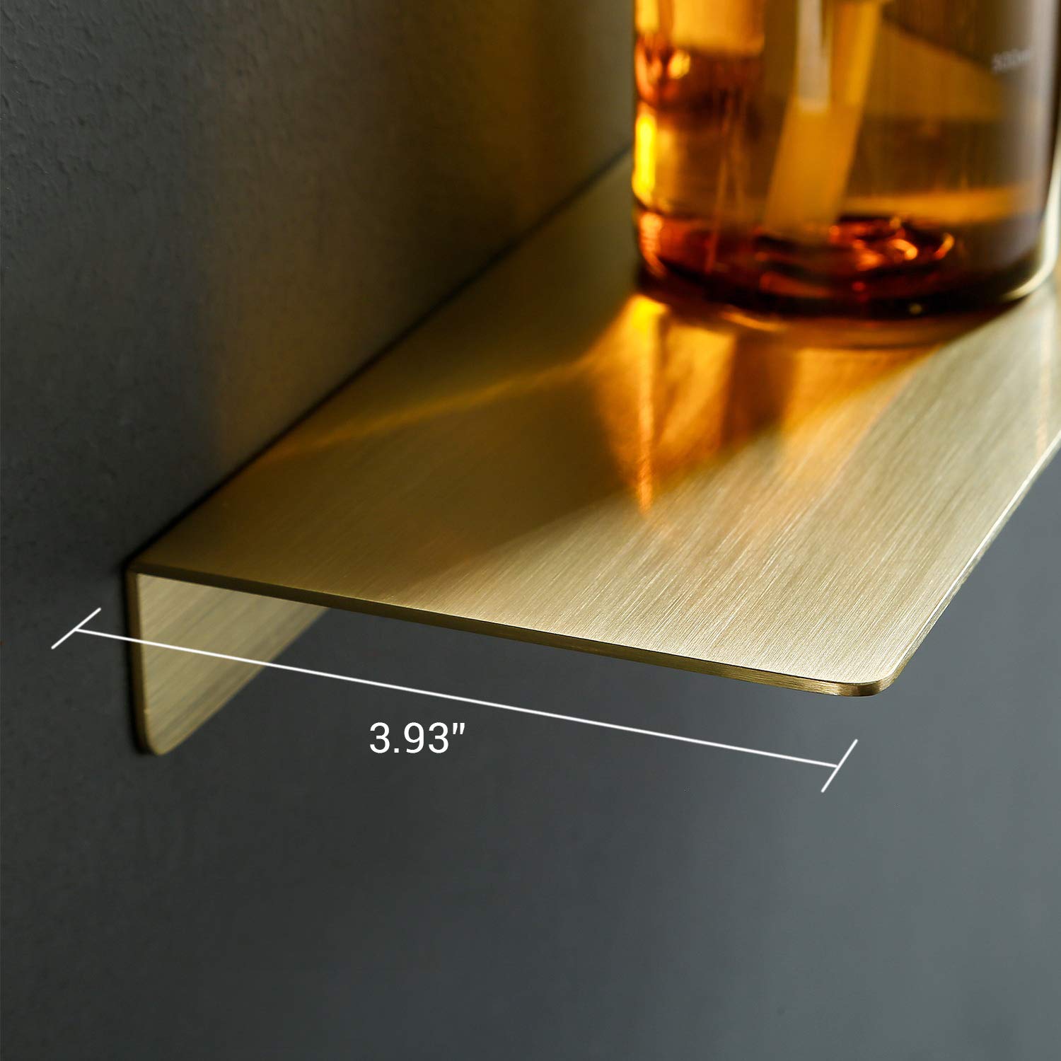 TRUSTMI Brushed Gold Floating Shelf - 16x4 Inch Rustproof Stainless Steel Wall Mounted Shelf for Bathroom, Kitchen, Bedroom & Living Room - Heavy Duty Storage Solution for Towels, Decor & Essentials (SUS304 Brushed Brass Finish)