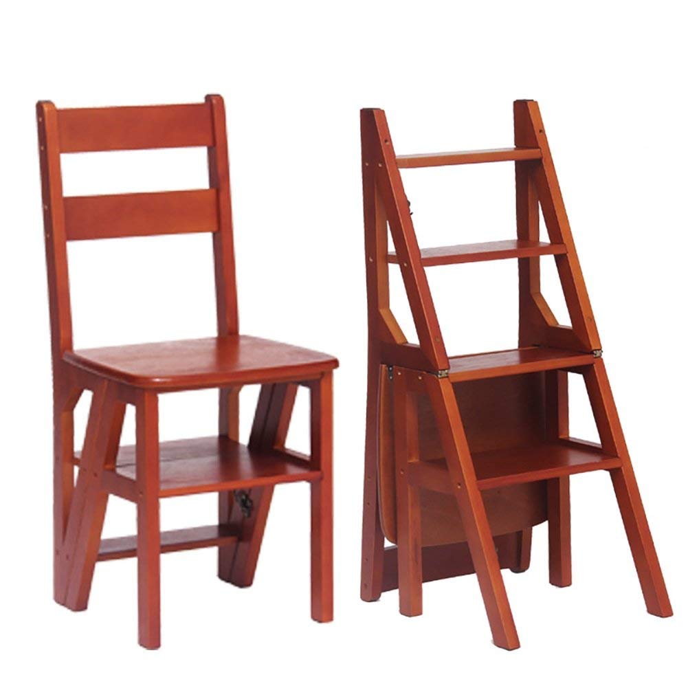 KAZUP 4-Step Wooden Folding Step Stool - Non-Slip Kitchen Step Ladder Stool for Home, Multifunctional Foldable Stool for Adults & Kids - Perfect for Reaching High Shelves, Bathroom Use, and Garage Storage (Color: A)