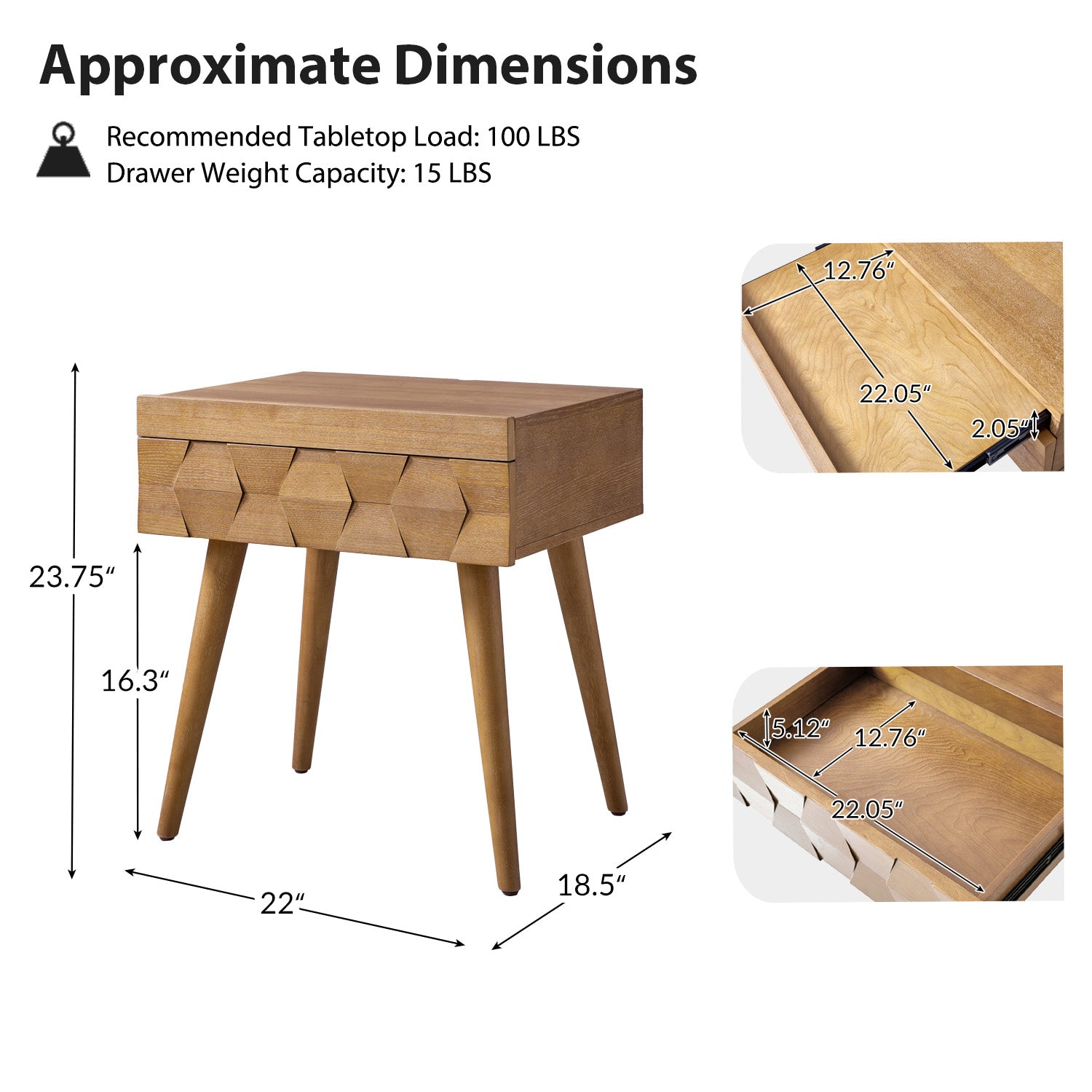 Vivian Mid-Century Modern Nightstand with USB Charging Station - Wooden Bedside Table with Drawer & Shelf - Perfect for Bedroom, Living Room, or Guest Room - Fast Charging & Stylish Storage Solution