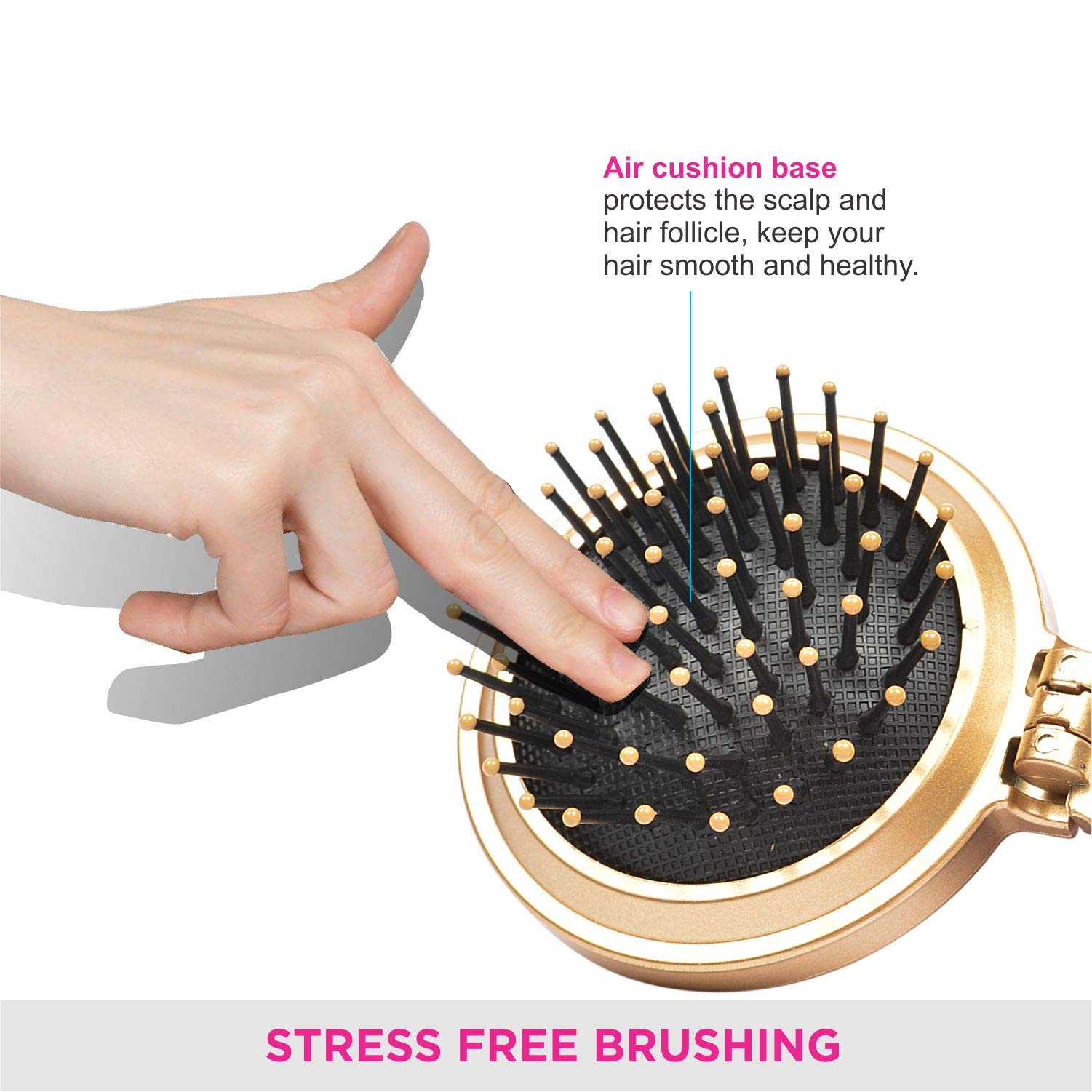 Vega Compact Hair Brush with Foldable Mirror - India's No.1 Hair Brush Brand for Men & Women (R2-FM) - Perfect for Travel, Gym & On-the-Go Styling