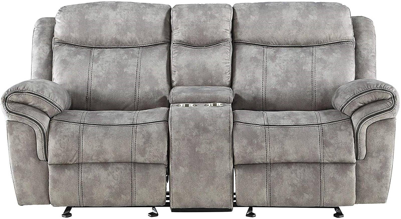 Acme Furniture Zubaida Motion Loveseat with Console - 2-Tone Gray Velvet Reclining Sofa 55026 | Perfect for Living Rooms, Home Theaters & Small Spaces