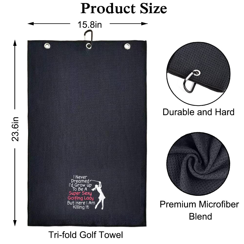 Funny Embroidered Golf Towel with Clip - Super Sexy Lady Design for Golf Bags | Perfect Golf Gift for Men & Women | Birthday, Retirement Gift Idea for Golf Lovers | Great for Course, Practice & Clubhouse Use