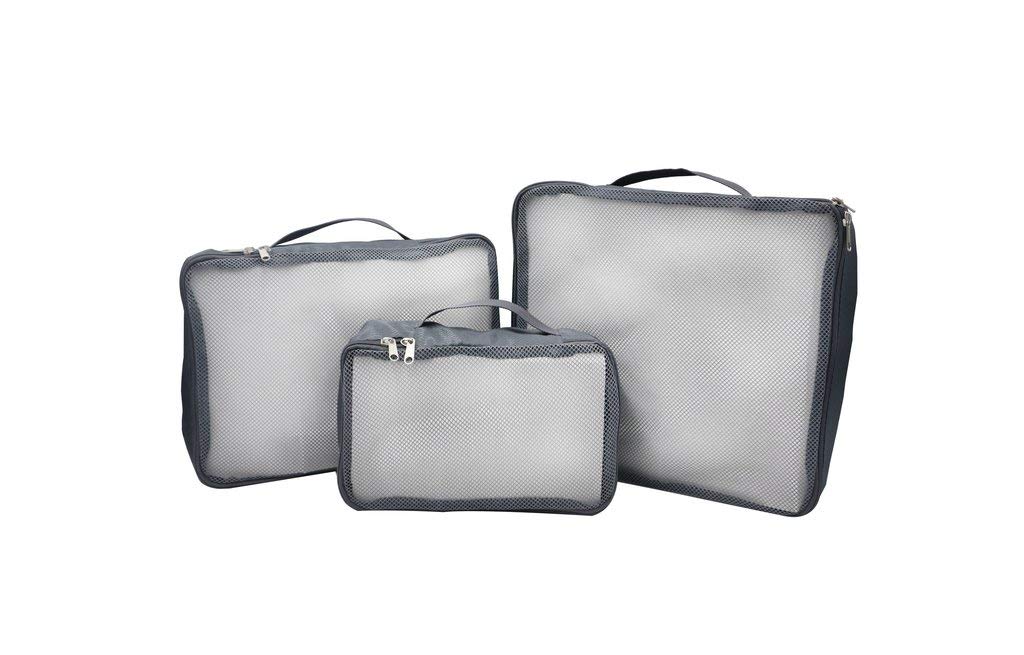 DUKAP 3-Piece Travel Organizer Set with Double Zipper - Lightweight Luggage Toiletry Bag with Webbing Handle & Mesh Top (Grey) - Perfect for Airplane Carry-On, Business Trips & Vacation Packing