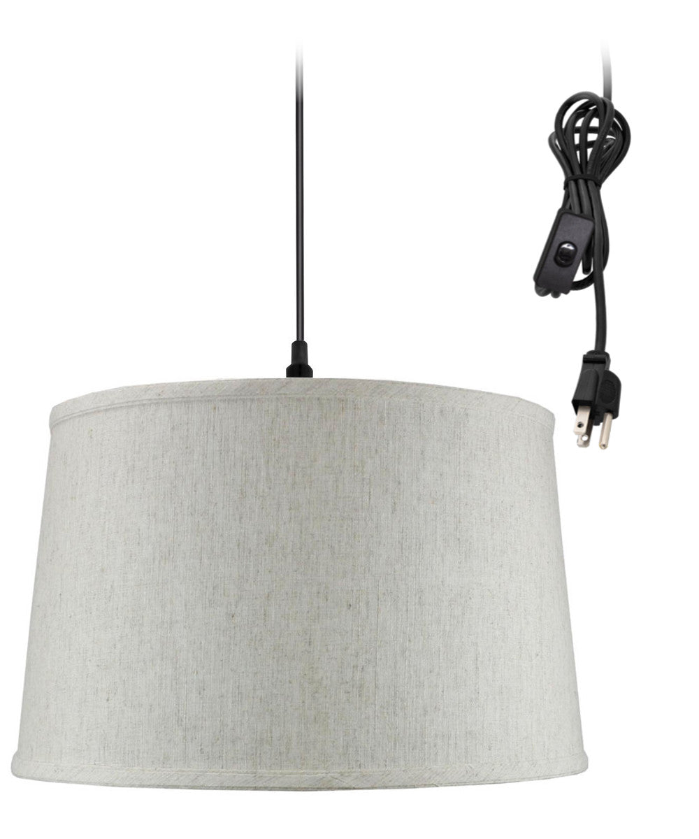 14W Plug-In Pendant Light with Textured Oatmeal Shade & Black Cord - Modern Swag Lighting for Bedroom, Kitchen, or Dining Room Decor